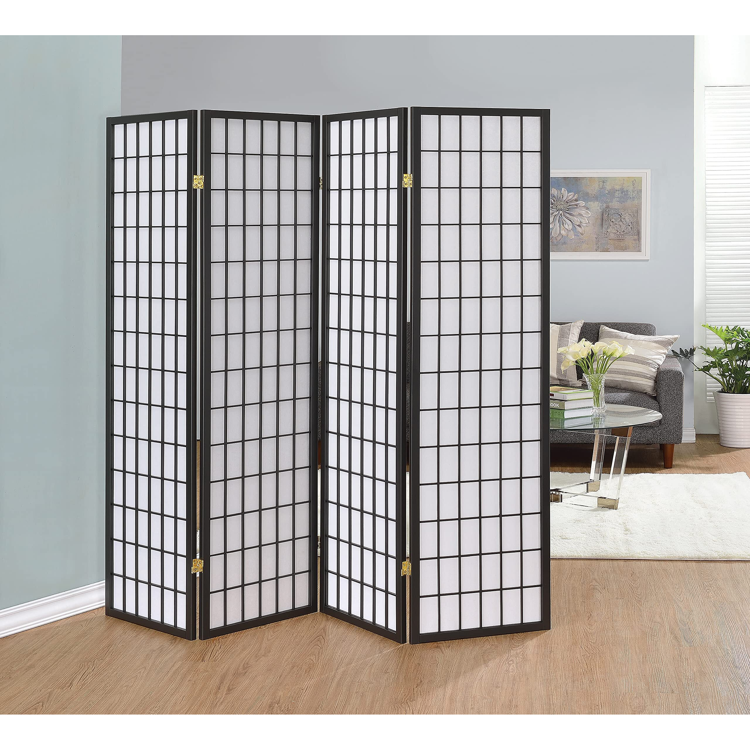 Dark Grey Four Panel Folding Screen