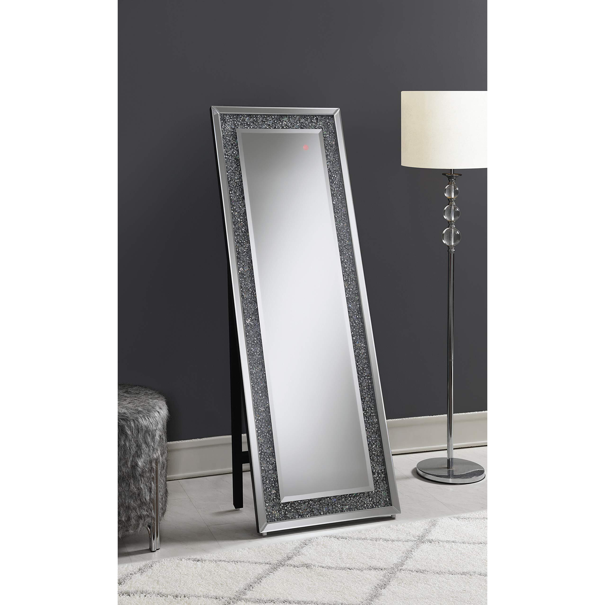 Rectangular Standing Mirror with LED Lighting Silver