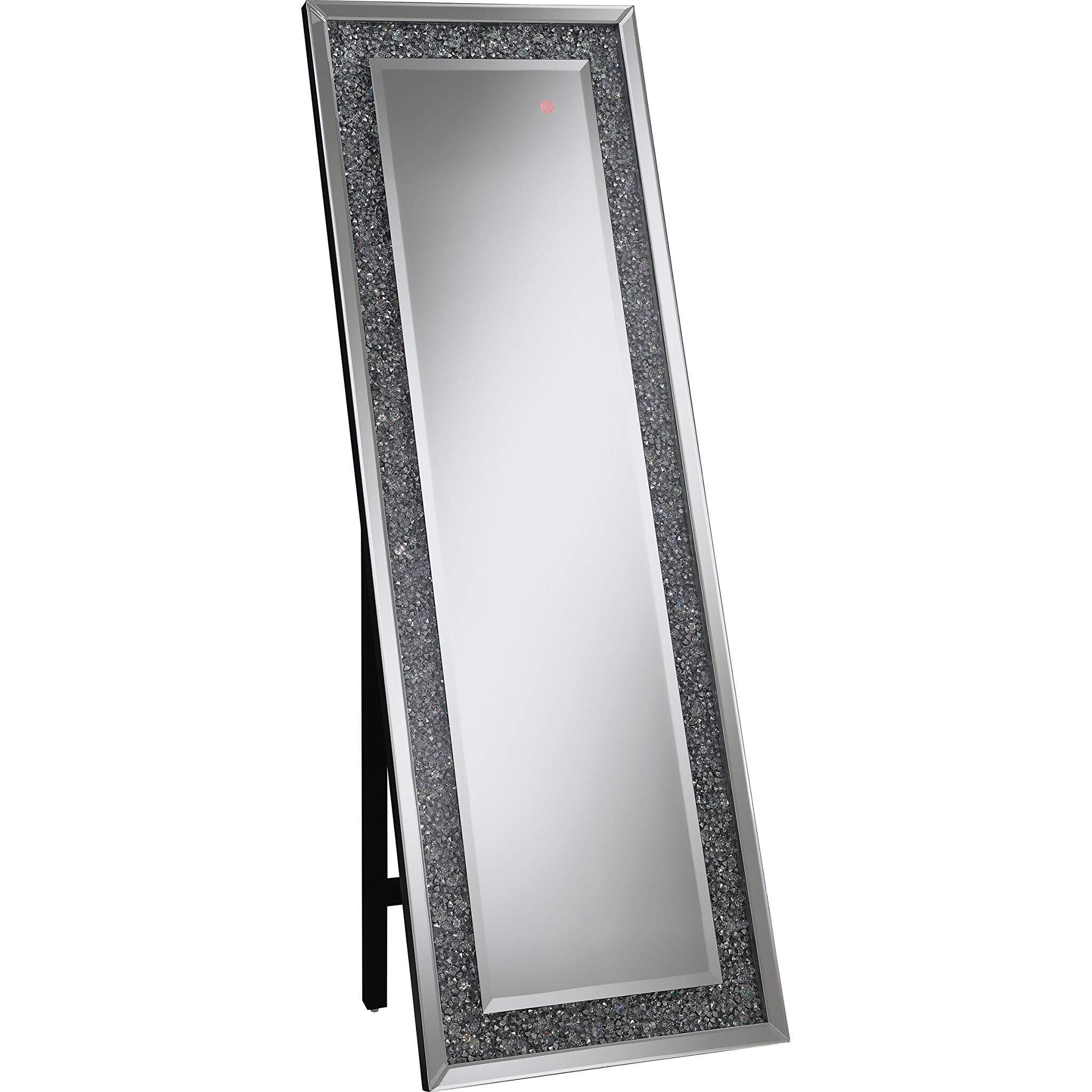 Rectangular Standing Mirror with LED Lighting Silver