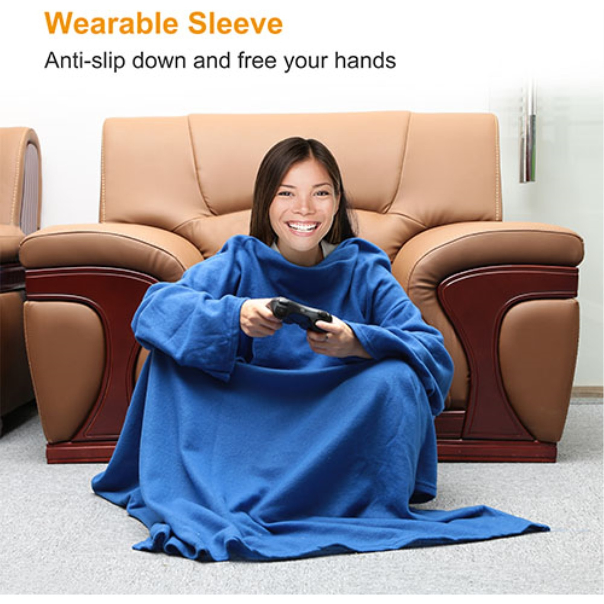 Wearable Fleece Blanket with Sleeves Cozy Warm Microplush Sofa Blanket Extra Soft Lightweight for Adult Women Men 3 Colors