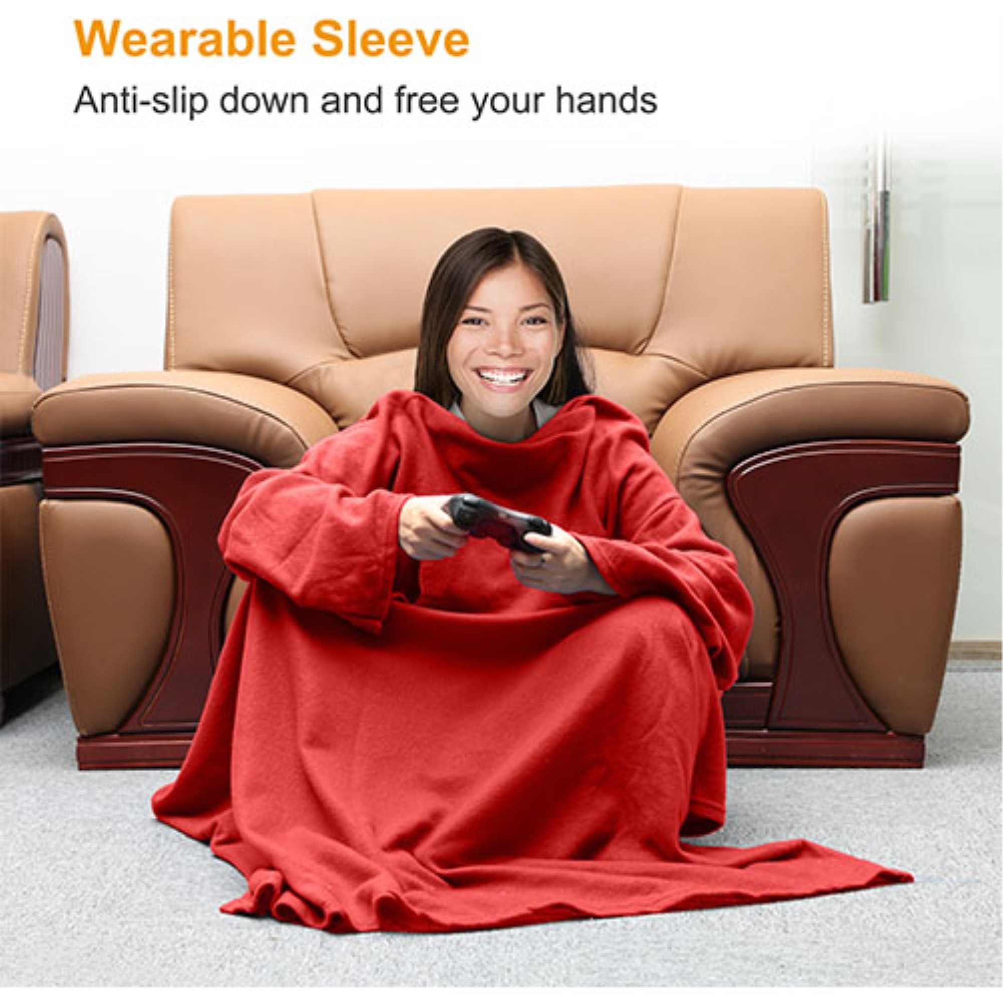 Wearable Fleece Blanket with Sleeves Cozy Warm Microplush Sofa Blanket Extra Soft Lightweight for Adult Women Men 3 Colors