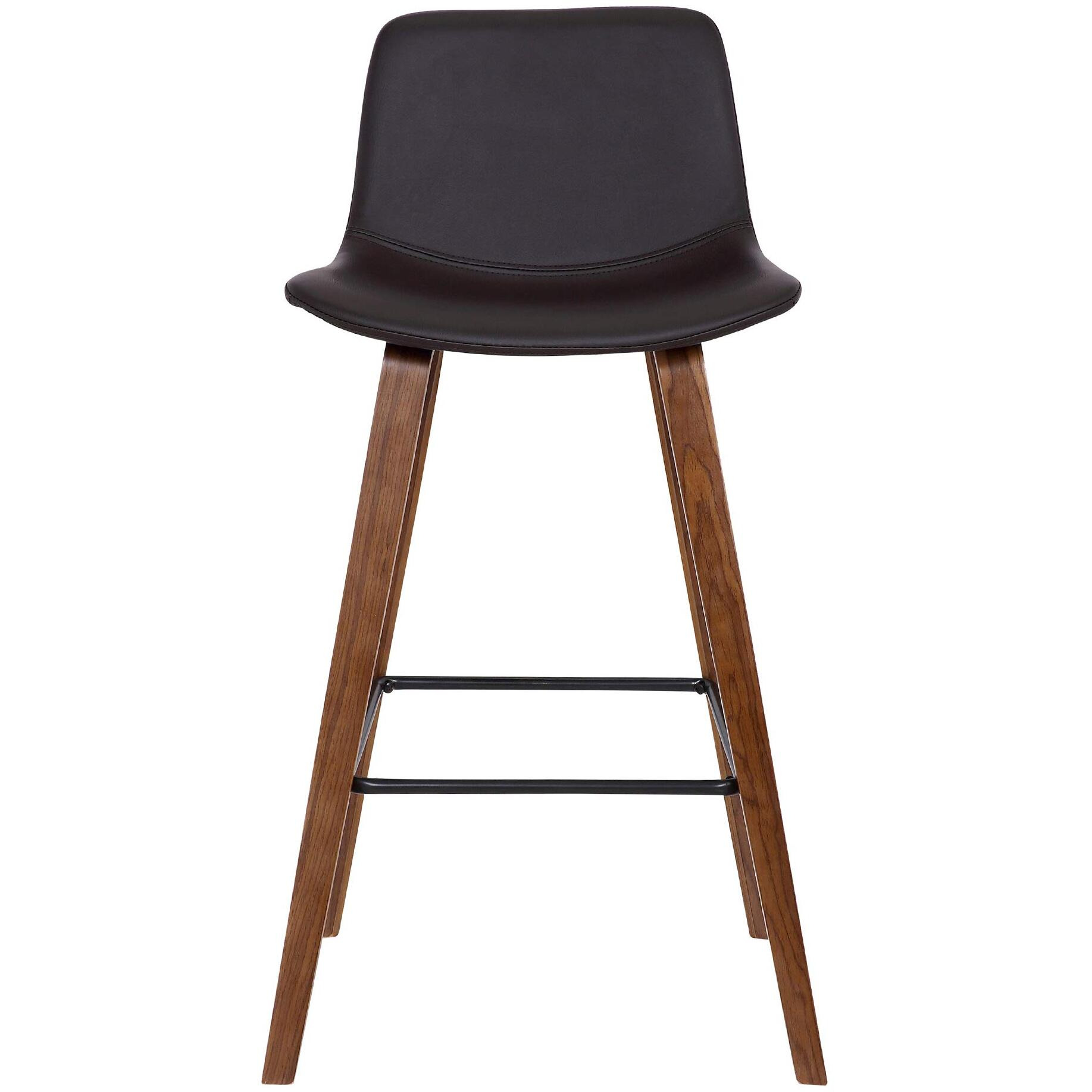 Maddie Contemporary Barstool in Walnut Wood Finish and Brown Faux Leather