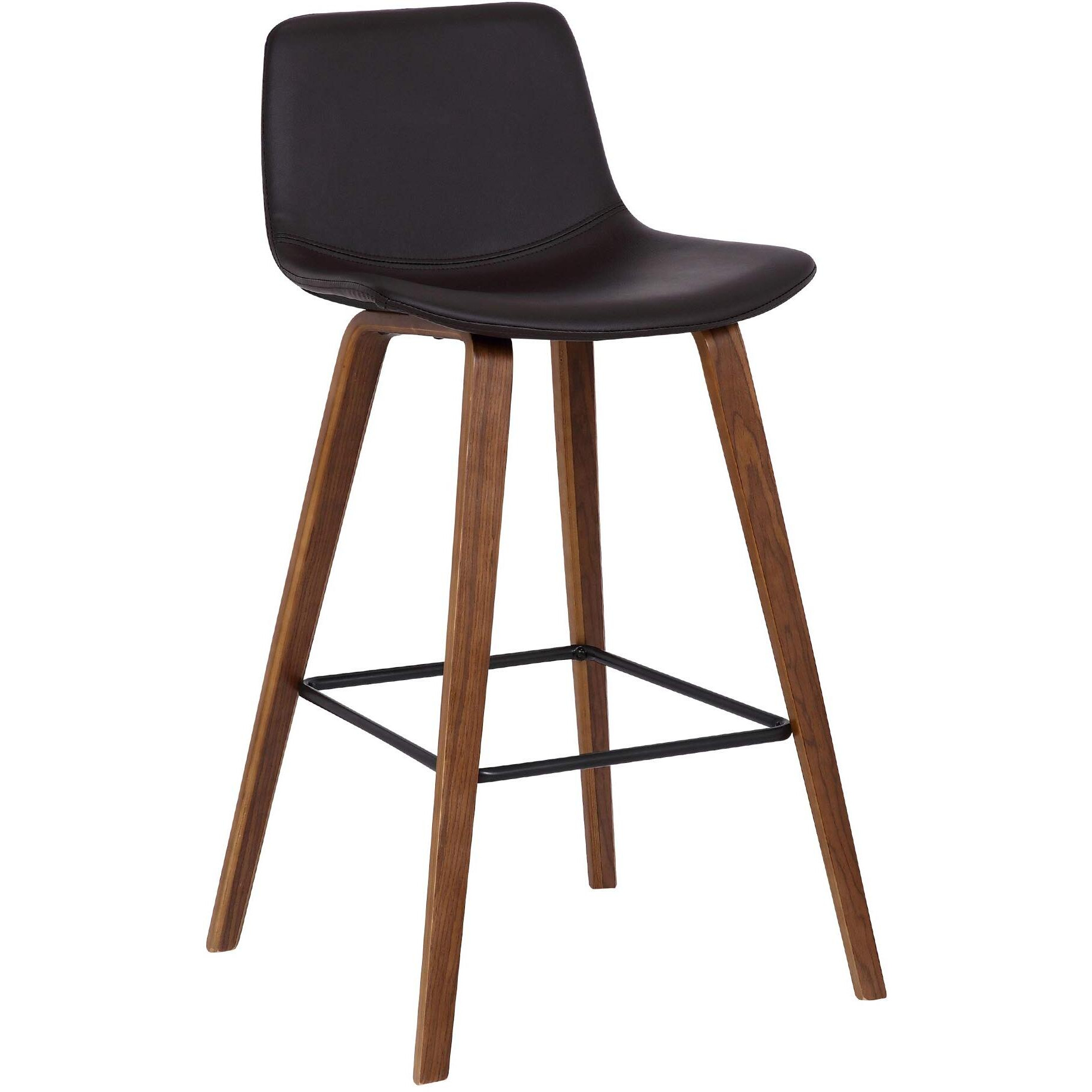 Maddie Contemporary Barstool in Walnut Wood Finish and Brown Faux Leather