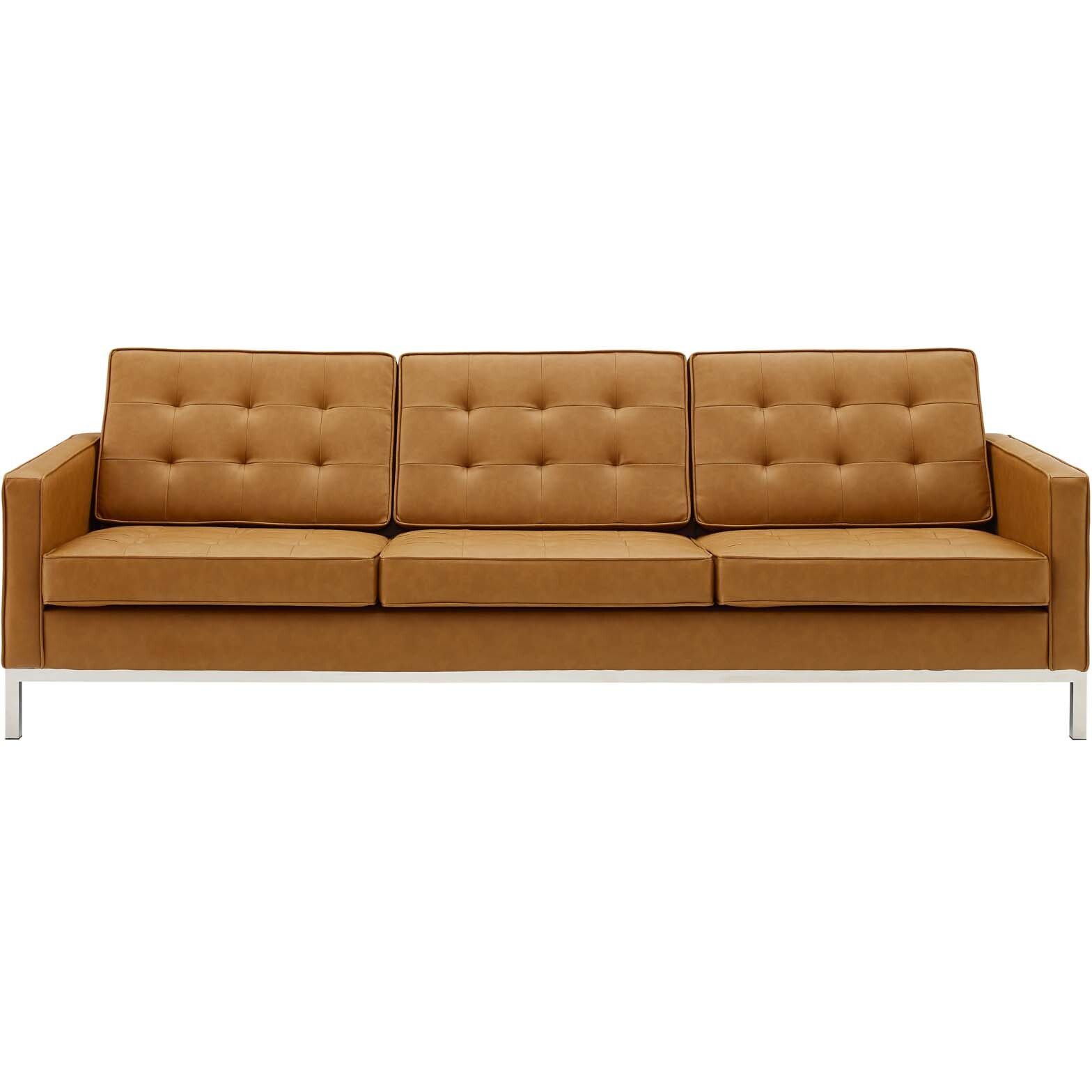 Loft Tufted Upholstered Faux Leather Sofa