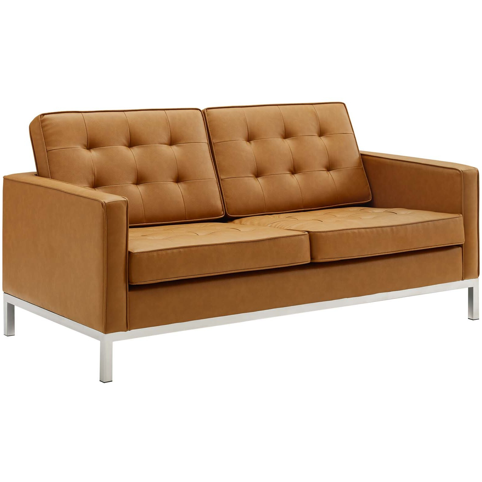 Loft Tufted Upholstered Faux Leather Loveseat