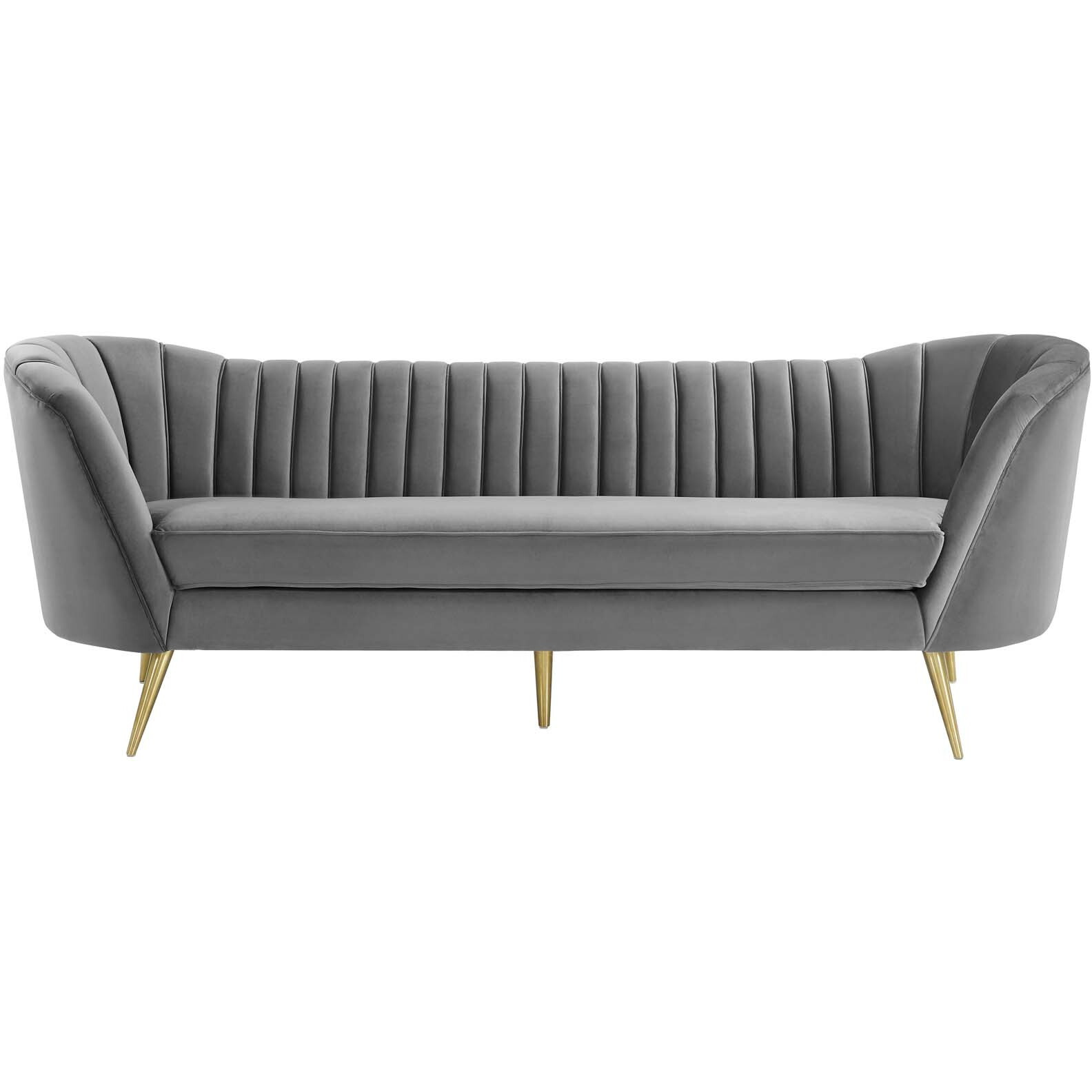Opportunity Vertical Channel Tufted Curved Performance Velvet Sofa