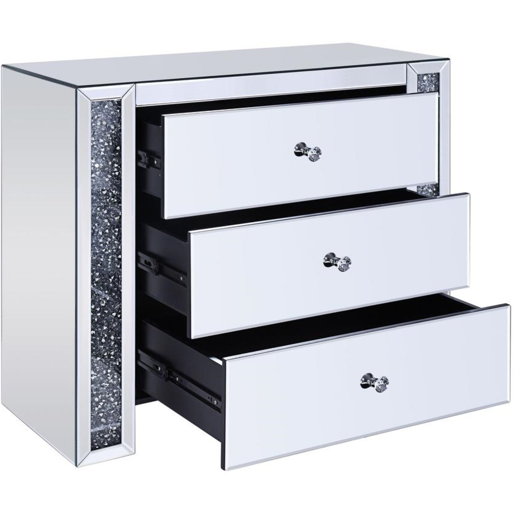 Wood and Mirror Cabinet with Three Drawers, Clear