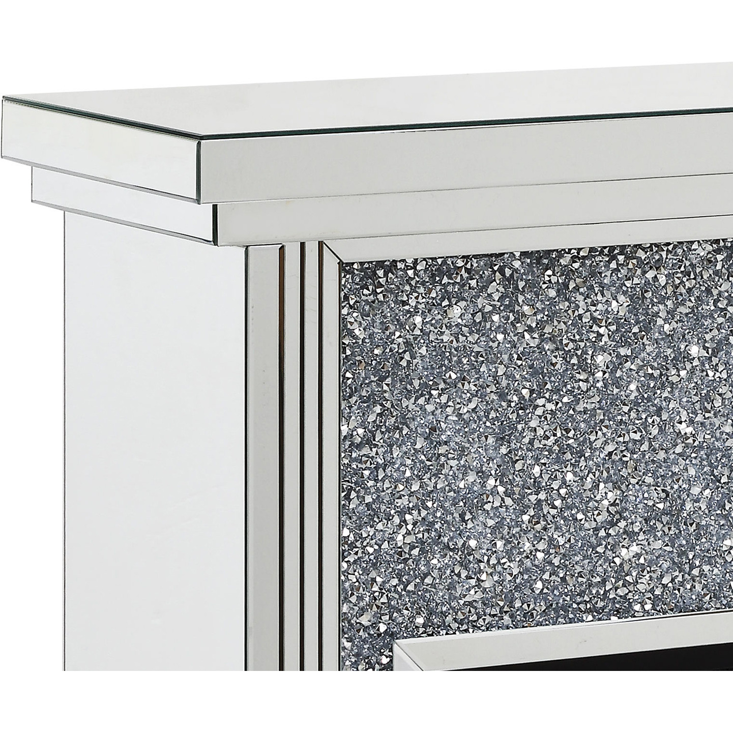Wood and Mirror Electric Fireplace with Faux Crystals Inlay, Clear and Black