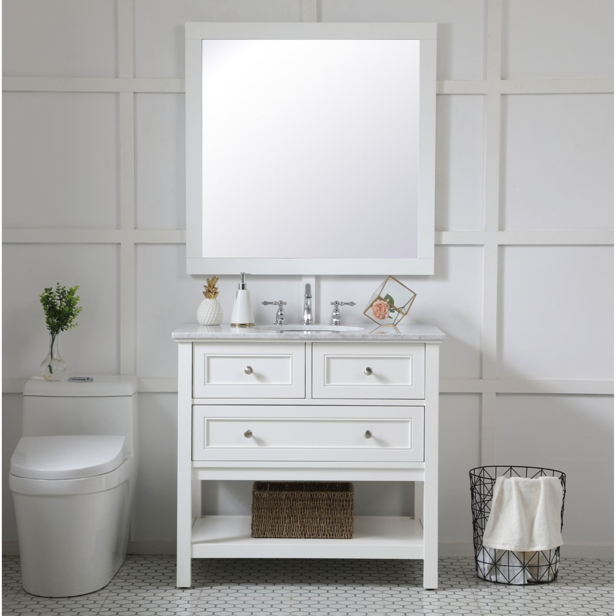 Aqua square vanity mirror 36 inch in White