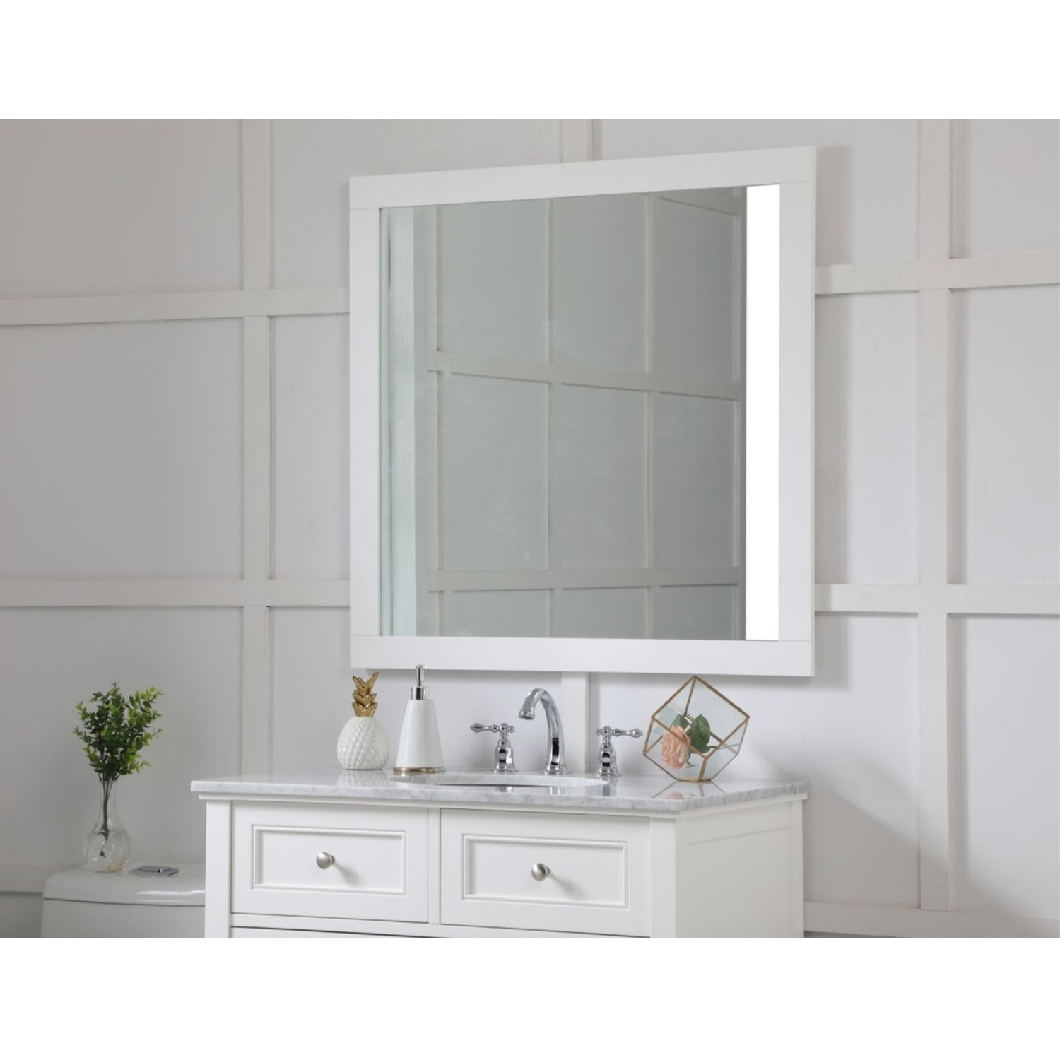 Aqua square vanity mirror 36 inch in White