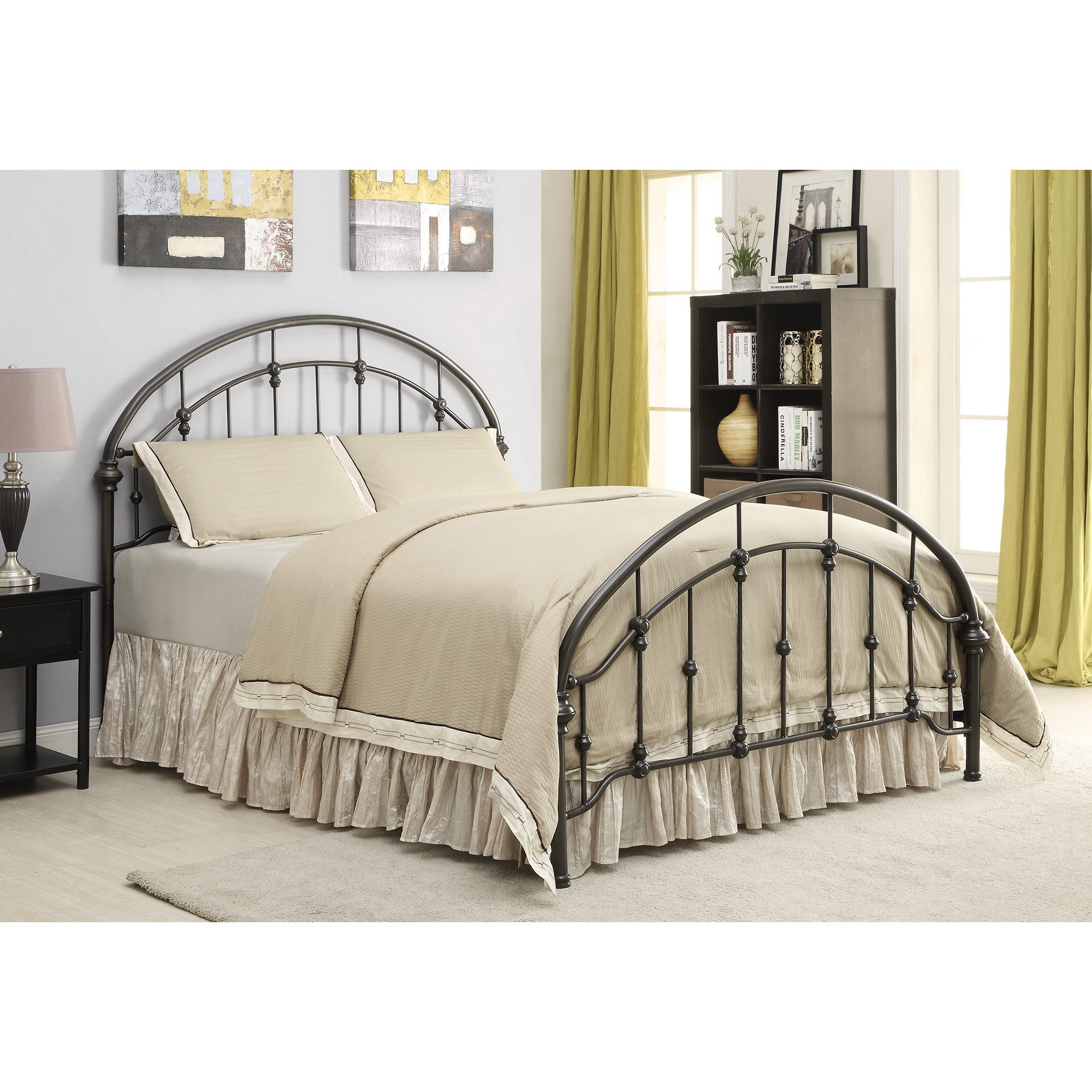 Fine looking Metal Curved Queen Size Bed, Bronze