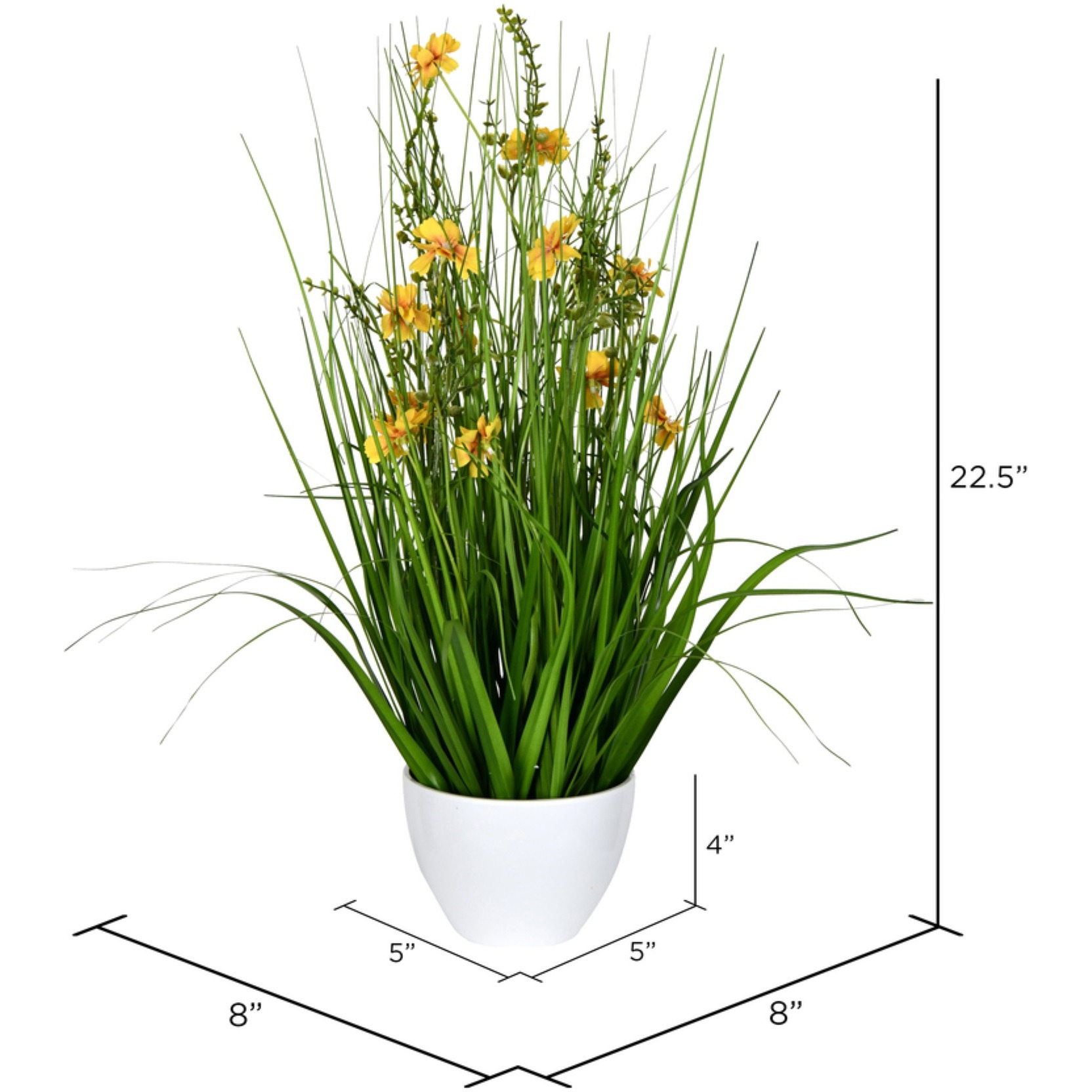 Vickerman 22.5" Artificial Potted Yellow Cosmos and Green Grass.