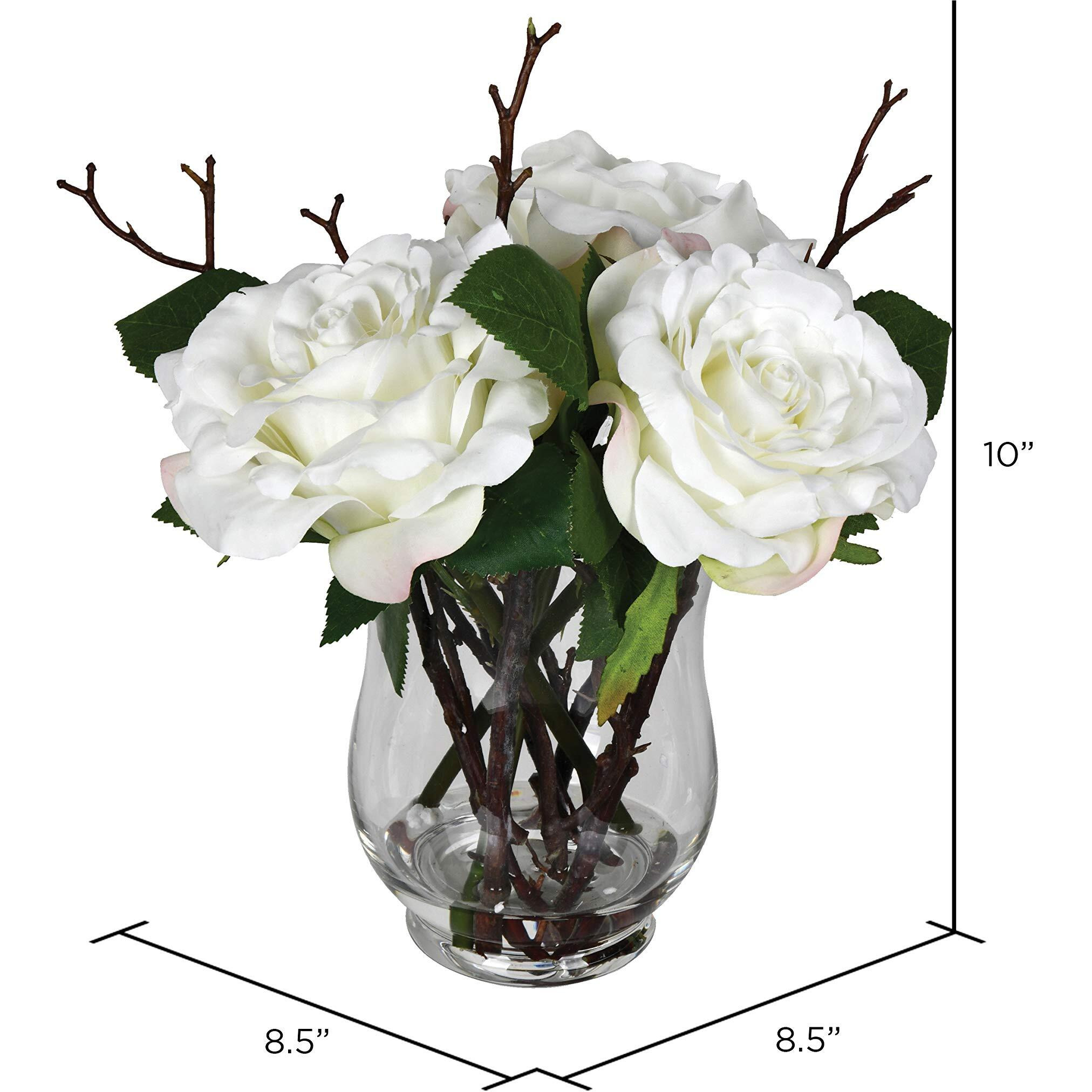 Vickerman 10" White Rose In Glass Vase - FX190201