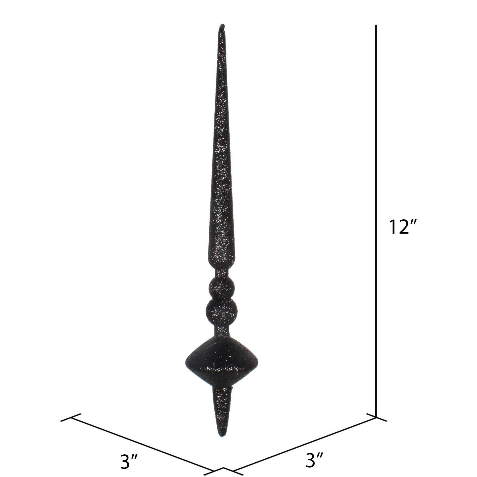 Vickerman 12" Black Glitter Cupola Finial 3/Bag - M183317G