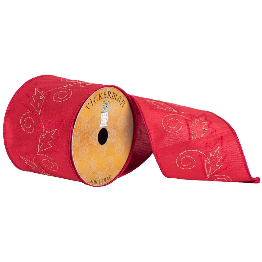 Vickerman 4" x 10yd Red Embroider Swirl Berry - Q172198