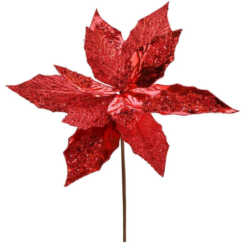 Vickerman 13" Red Poinsettia Sequin Spray 6/Bag - QG191103