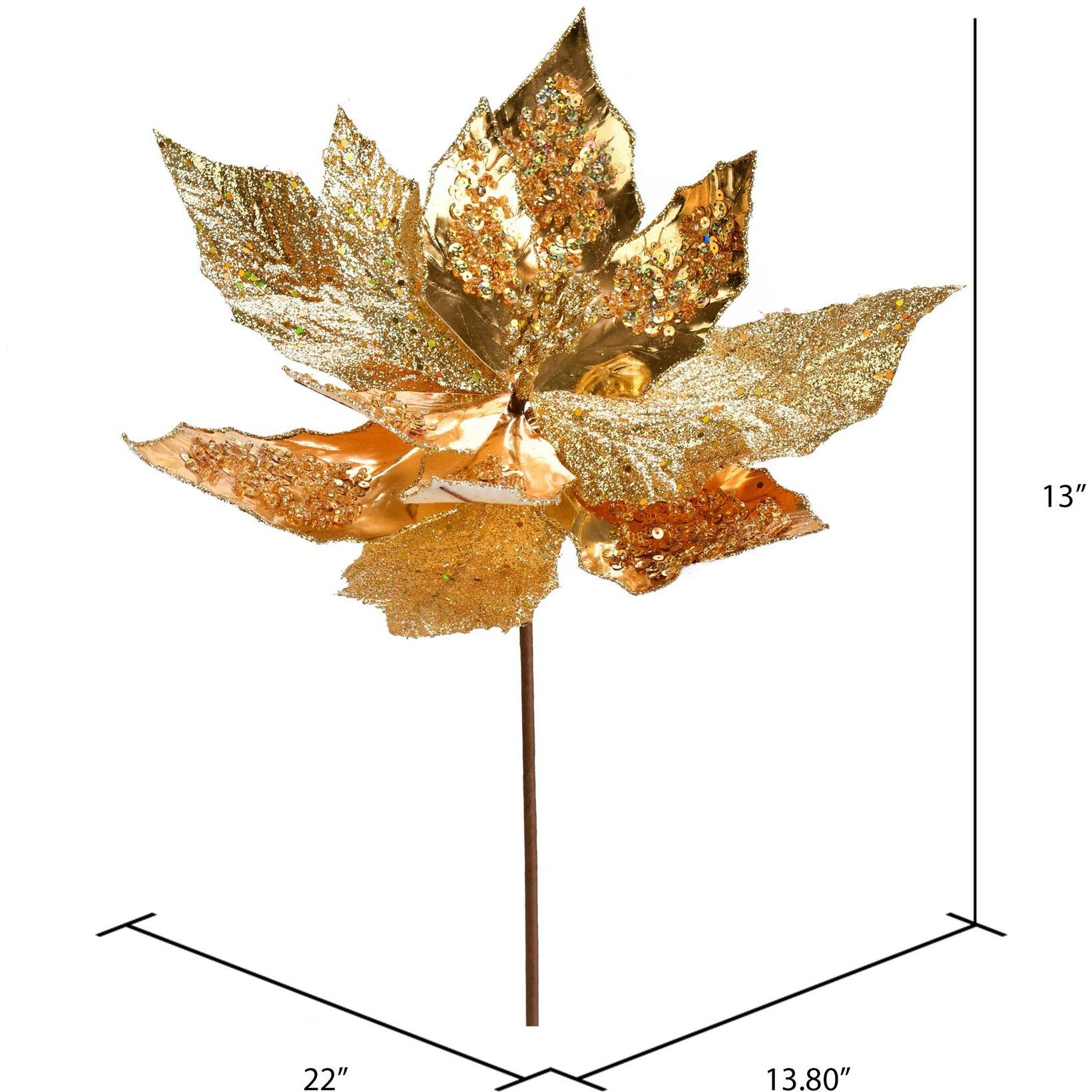 Vickerman 13" RoseGold Poinsettia Sequin Spray 6Bg - QG191158