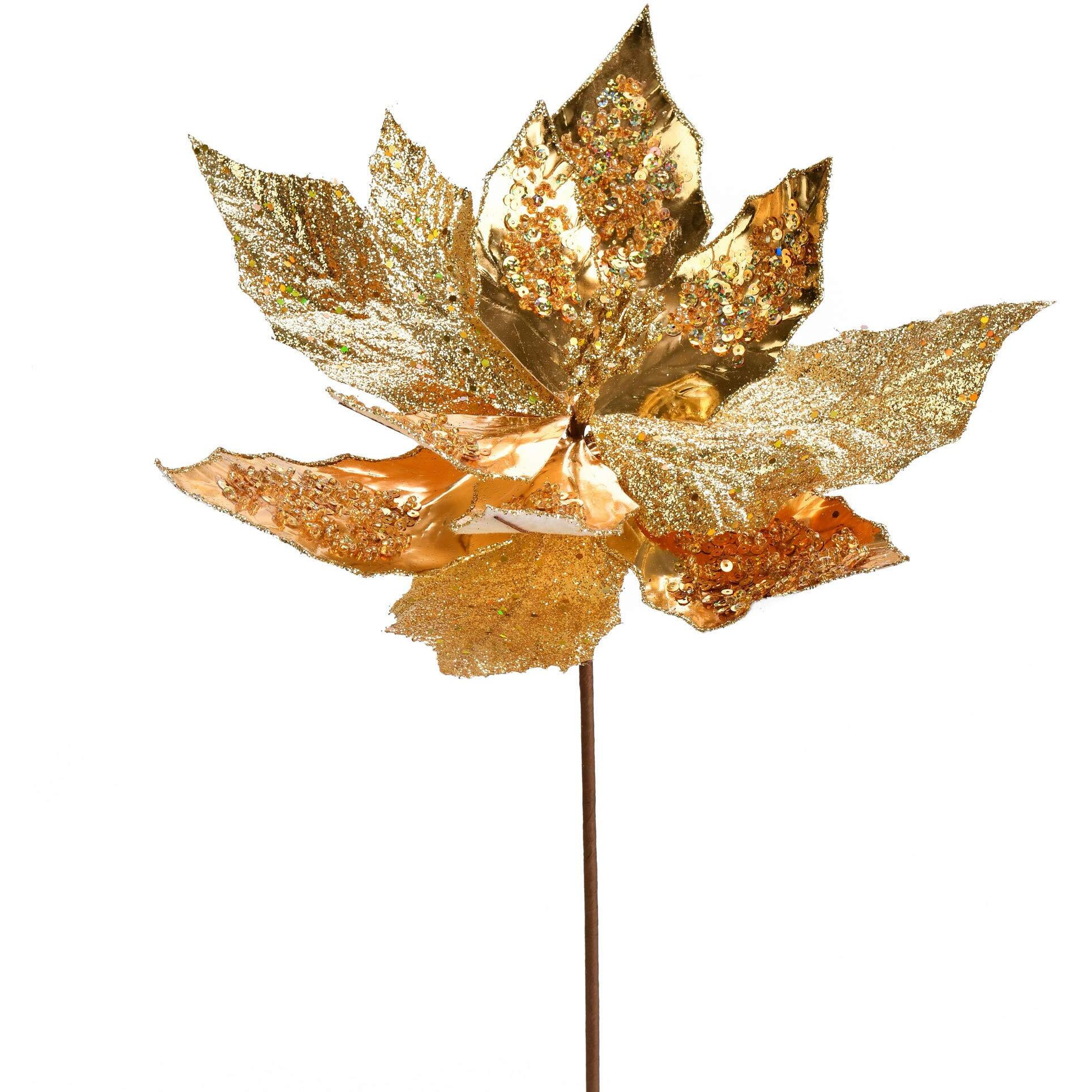 Vickerman 13" RoseGold Poinsettia Sequin Spray 6Bg - QG191158
