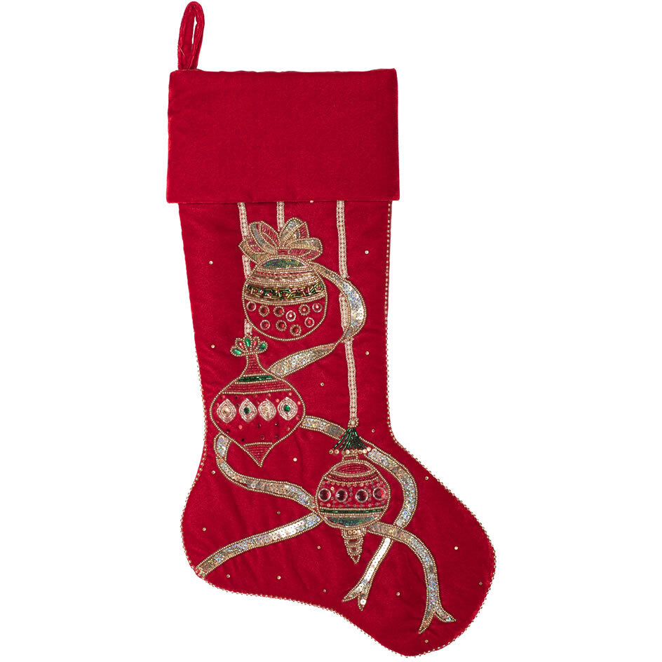 Vickerman 21" Red Beaded Ornament Velvet Stocking - QTX191321