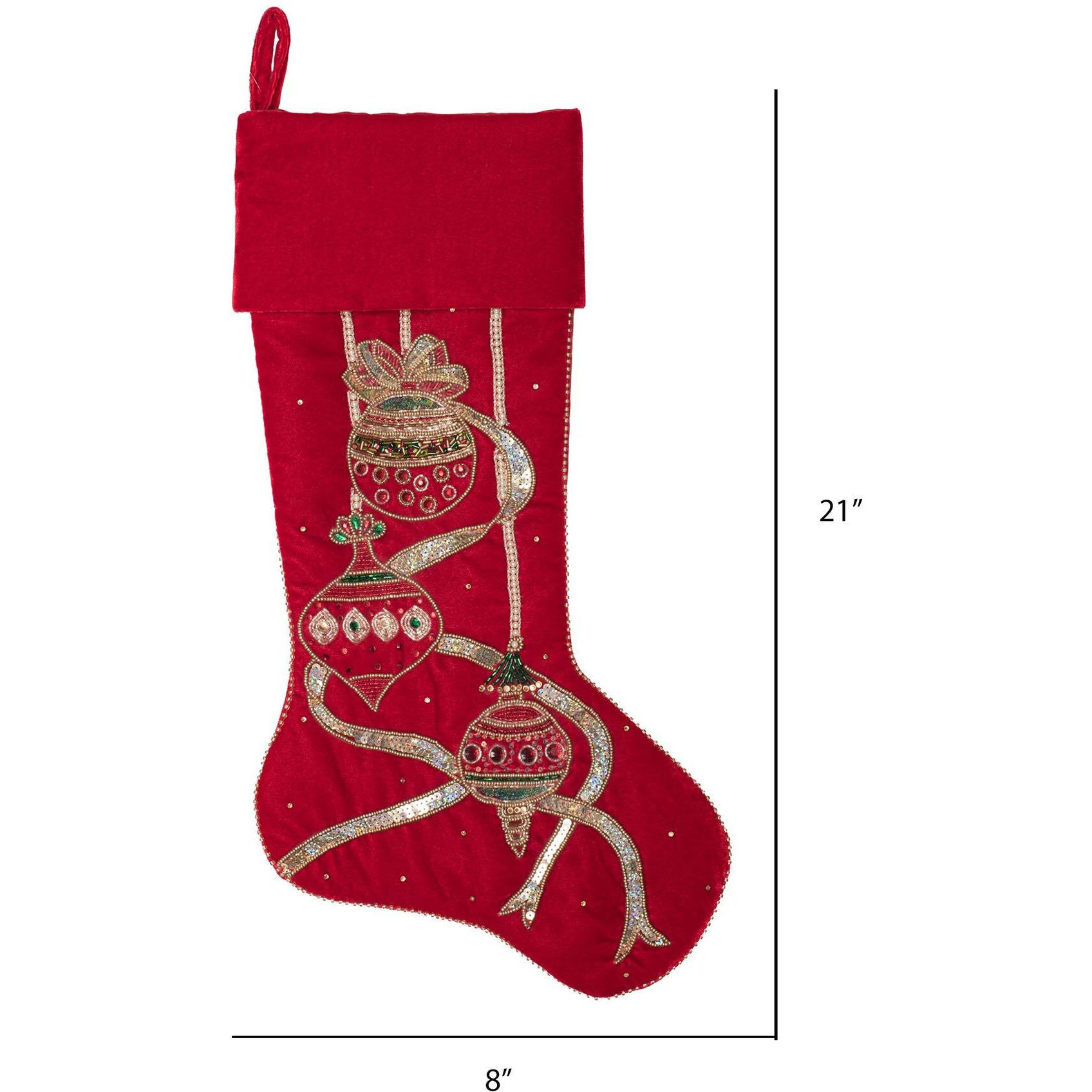 Vickerman 21" Red Beaded Ornament Velvet Stocking - QTX191321