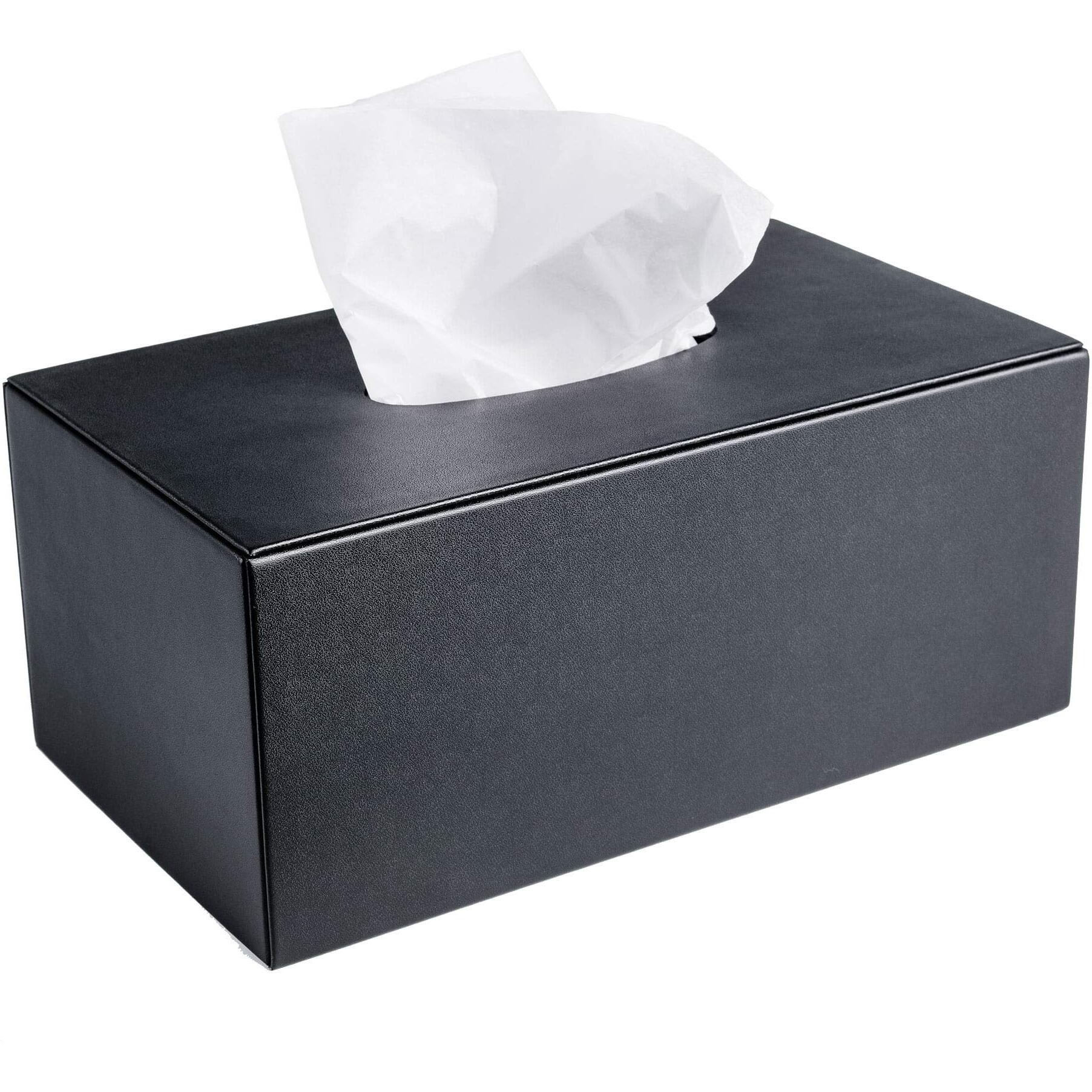 Black Leatherette Rectangular Tissue Box Cover