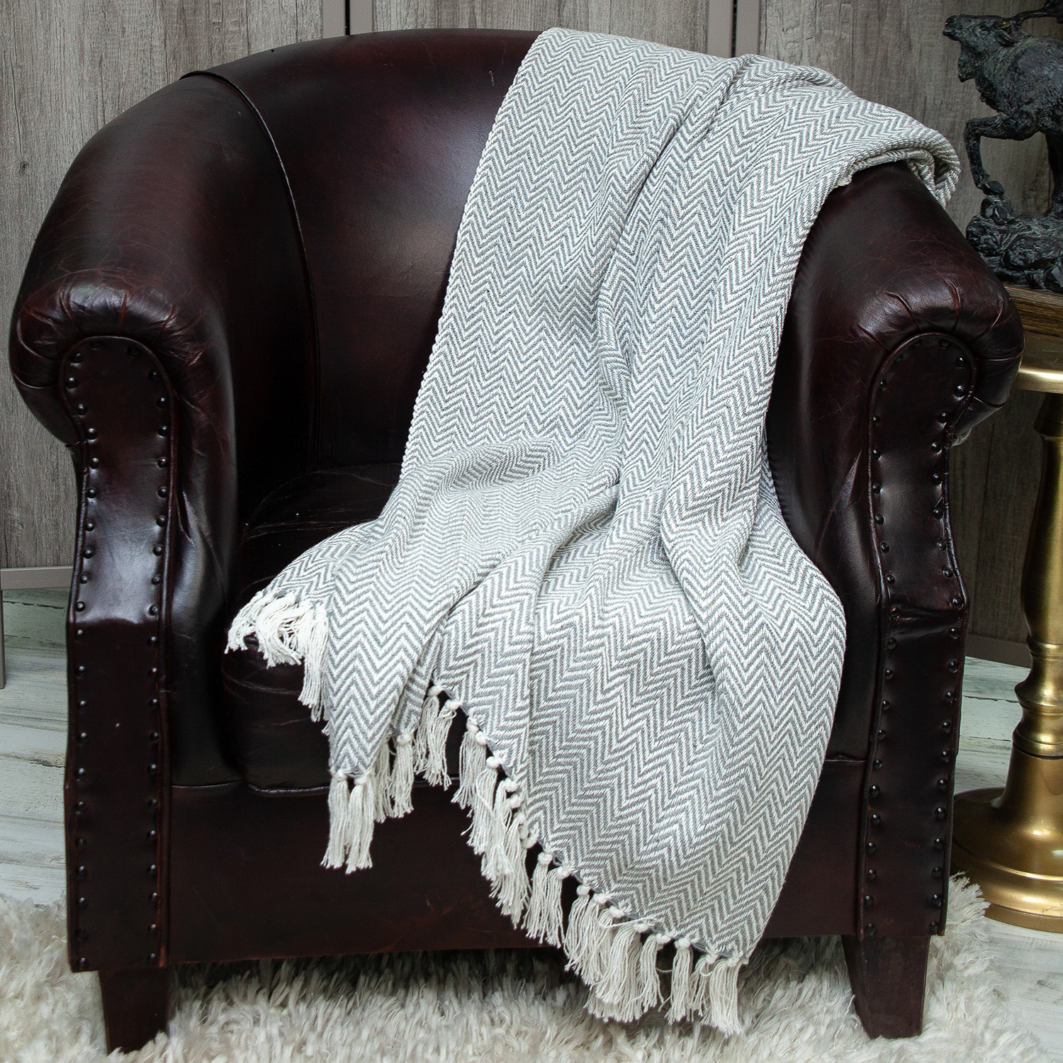 Parkland Collection Isla Transitional Grey 52" x 67" Woven Handloom Throw