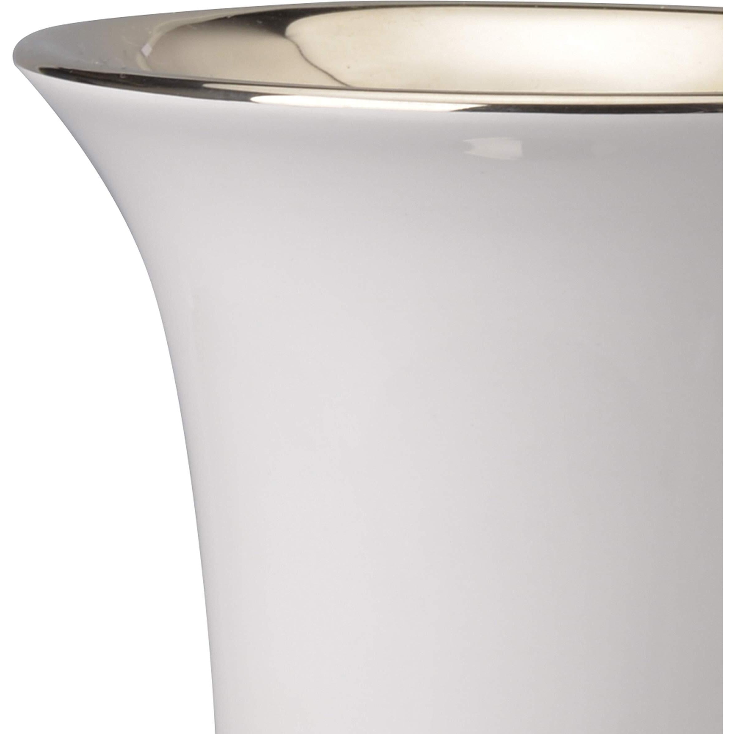 Ceramic Vase with Flared Top and Pedestal Base, Medium, White and Gold