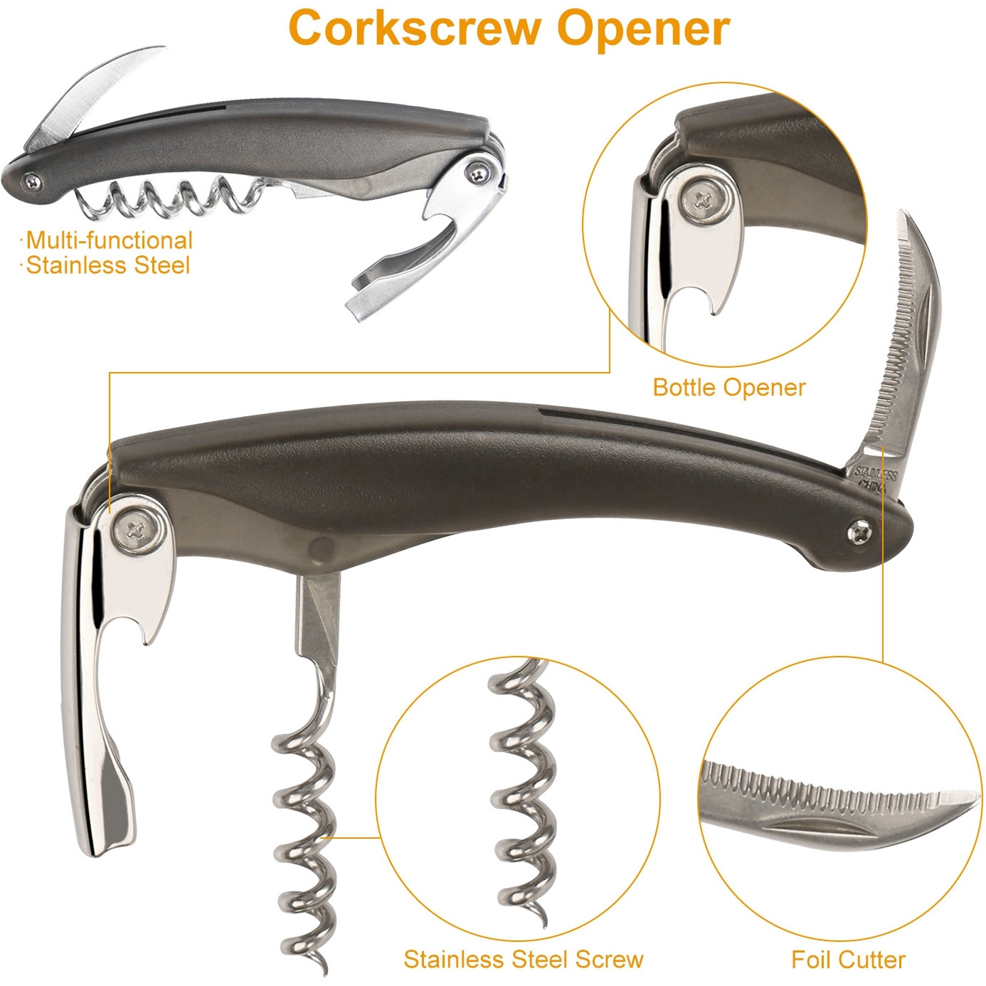 5 Pcs Wine Bottle Opener Set Wine Accessories Kit w/ Corkscrew Pourer Stopper Vacuum Pump for Home Use Sommeliers Waiters Bartenders