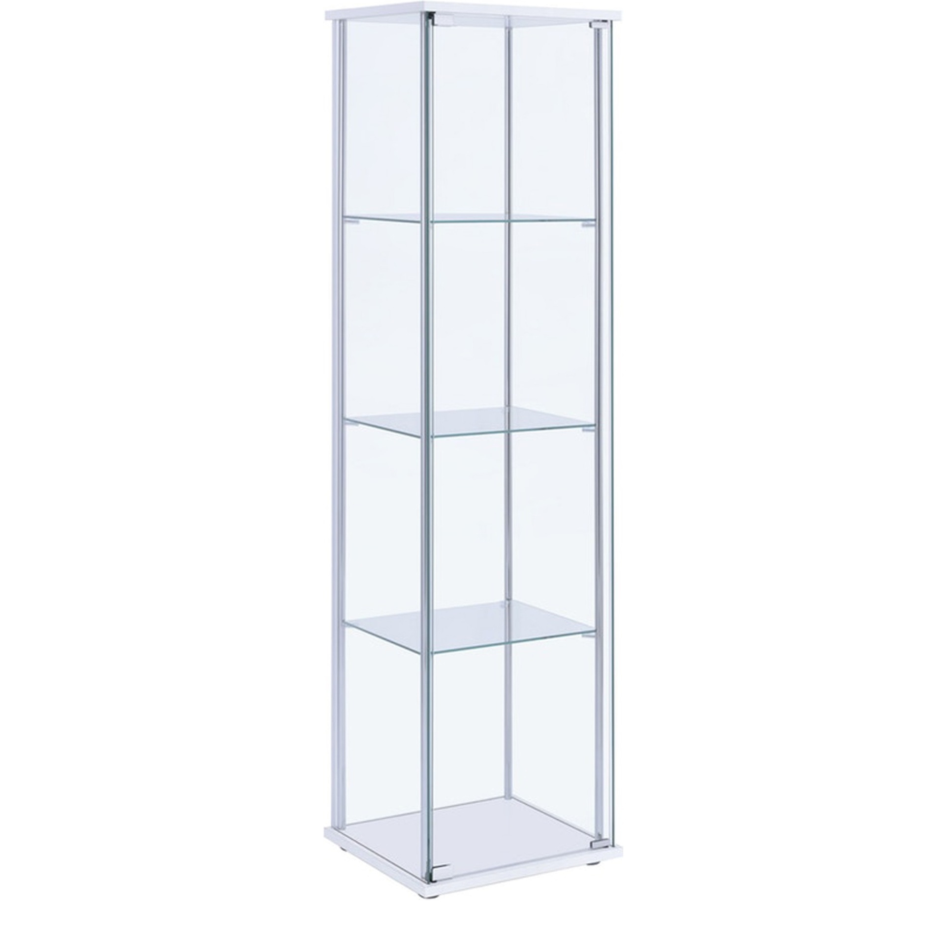 Glass and Metal Curio Cabinet with 4 Shelves, Clear and White