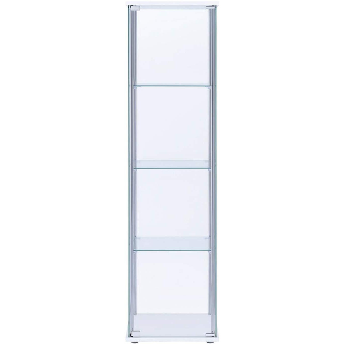 Glass and Metal Curio Cabinet with 4 Shelves, Clear and White