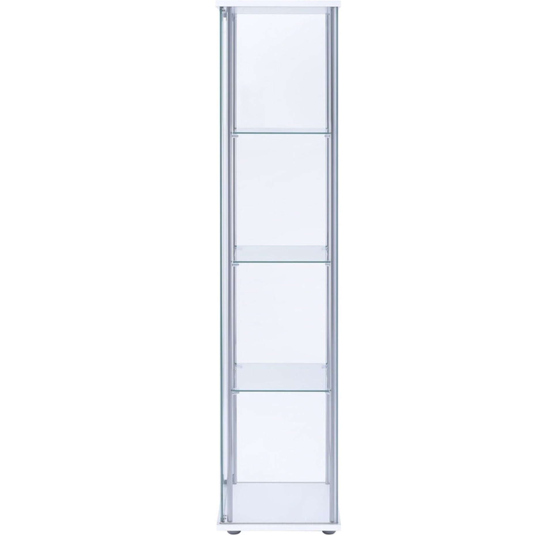 Glass and Metal Curio Cabinet with 4 Shelves, Clear and White