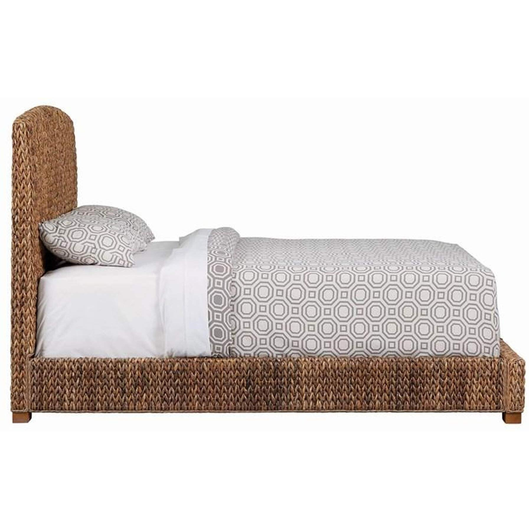 Hand Woven Banana Leaf Upholstered Wooden California King Size Bed, Brown