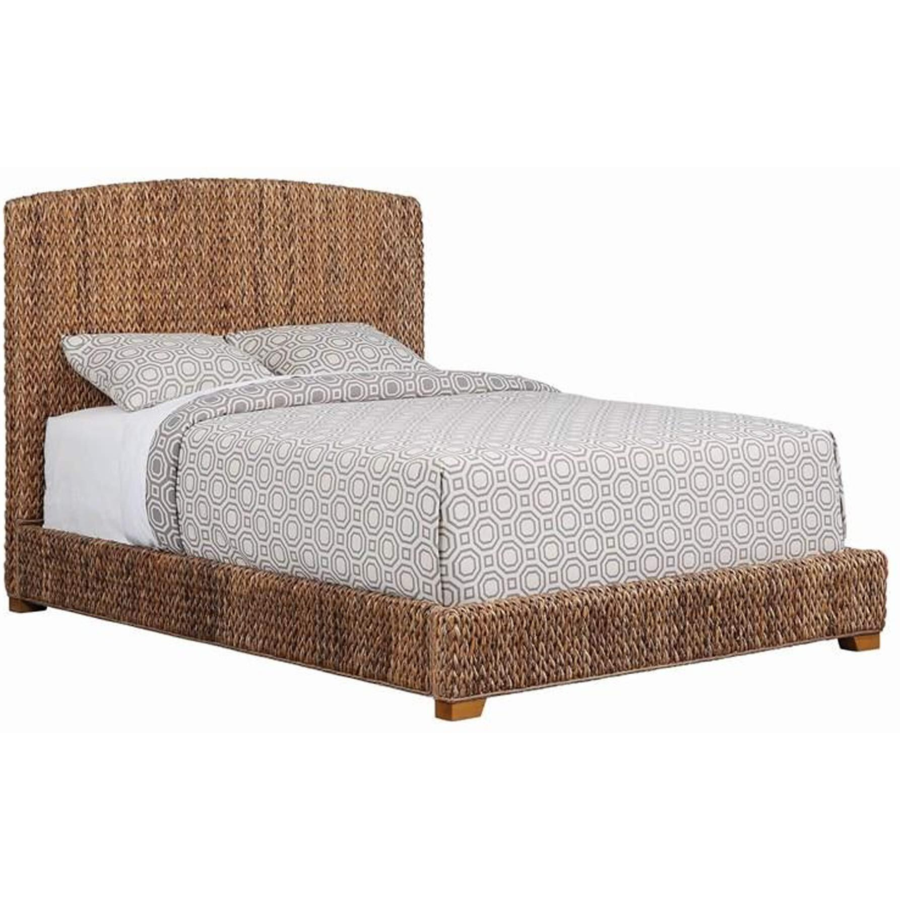 Hand Woven Banana Leaf Upholstered Wooden California King Size Bed, Brown