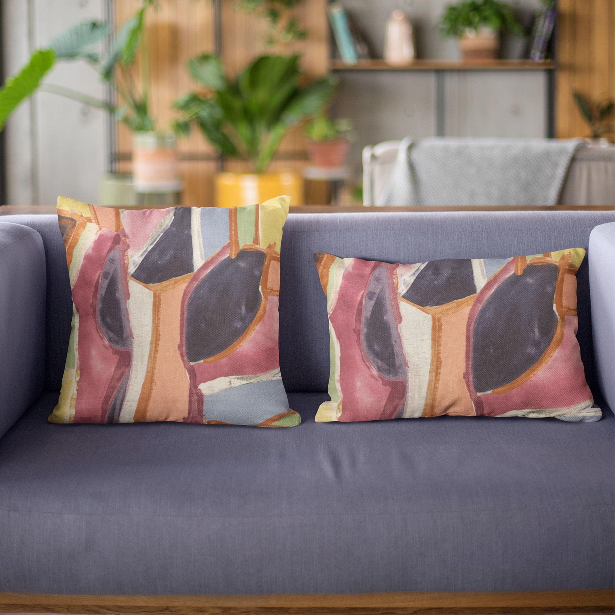 Plutus Multi-Color Modern Art Graphic Print Luxury Throw Pillow Double sided  16" x 16", Graphic Print - Multi-Color