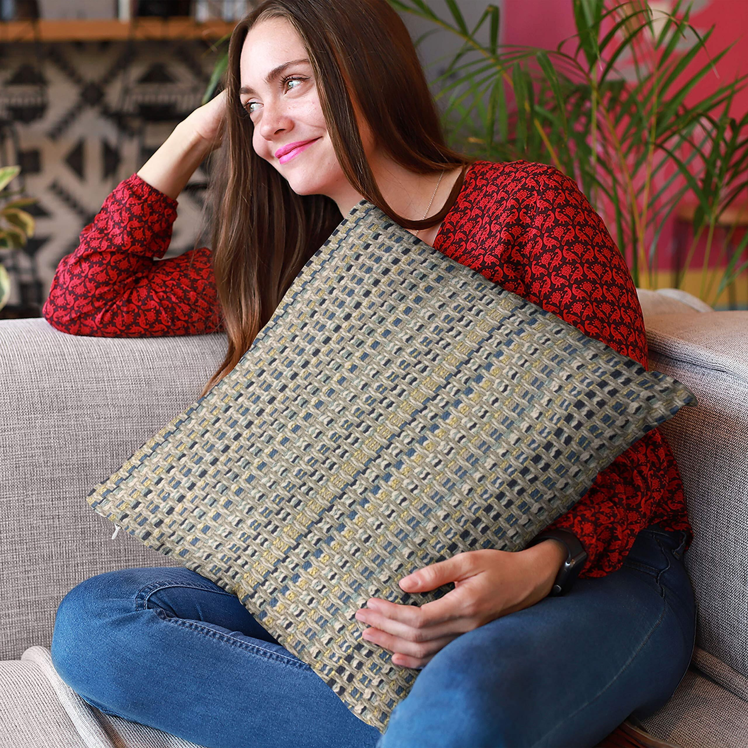 Plutus Blue Weave Stripe Luxury Throw Pillow Double sided  12" x 20", Stripe - Blue