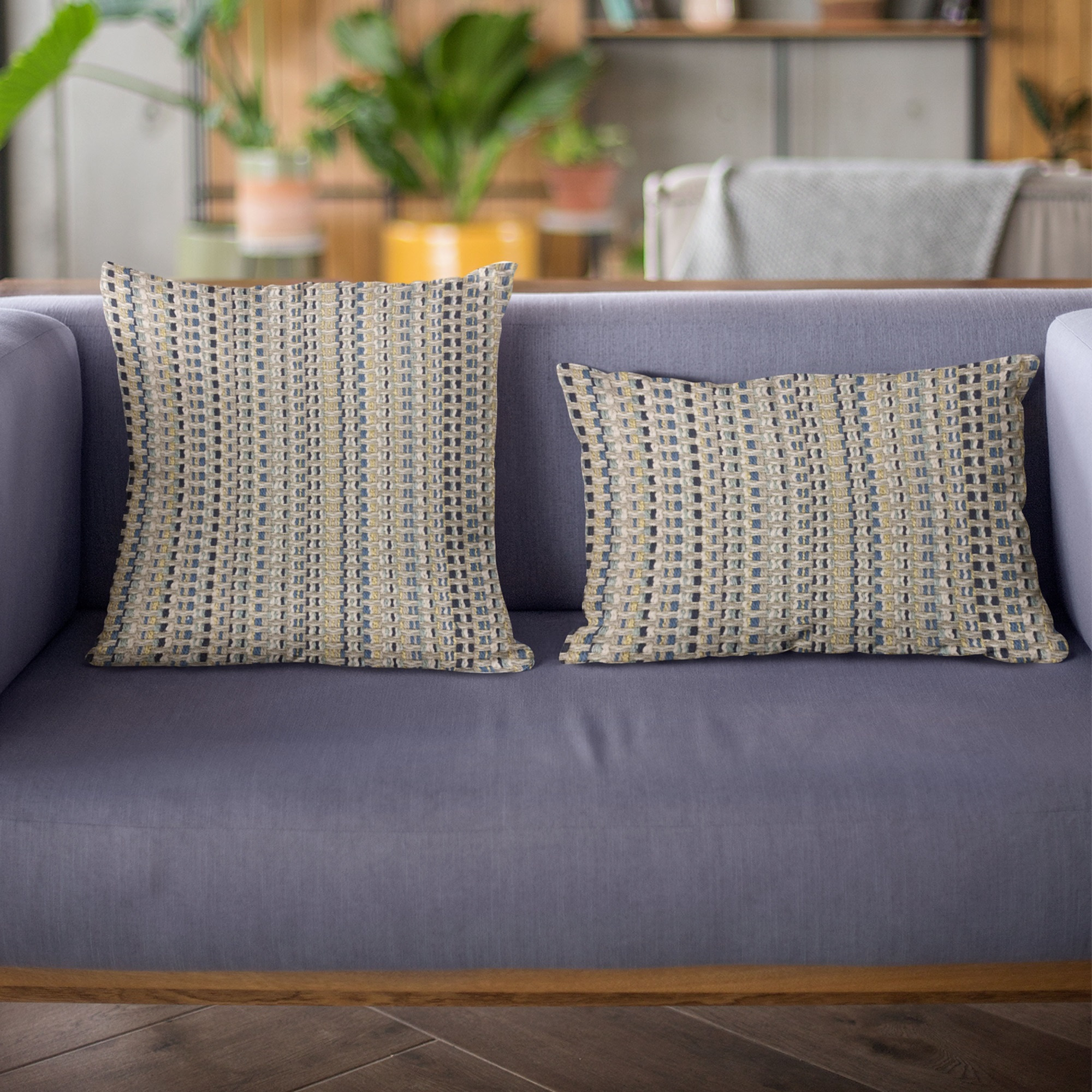 Plutus Blue Weave Stripe Luxury Throw Pillow Double sided  12" x 20", Stripe - Blue