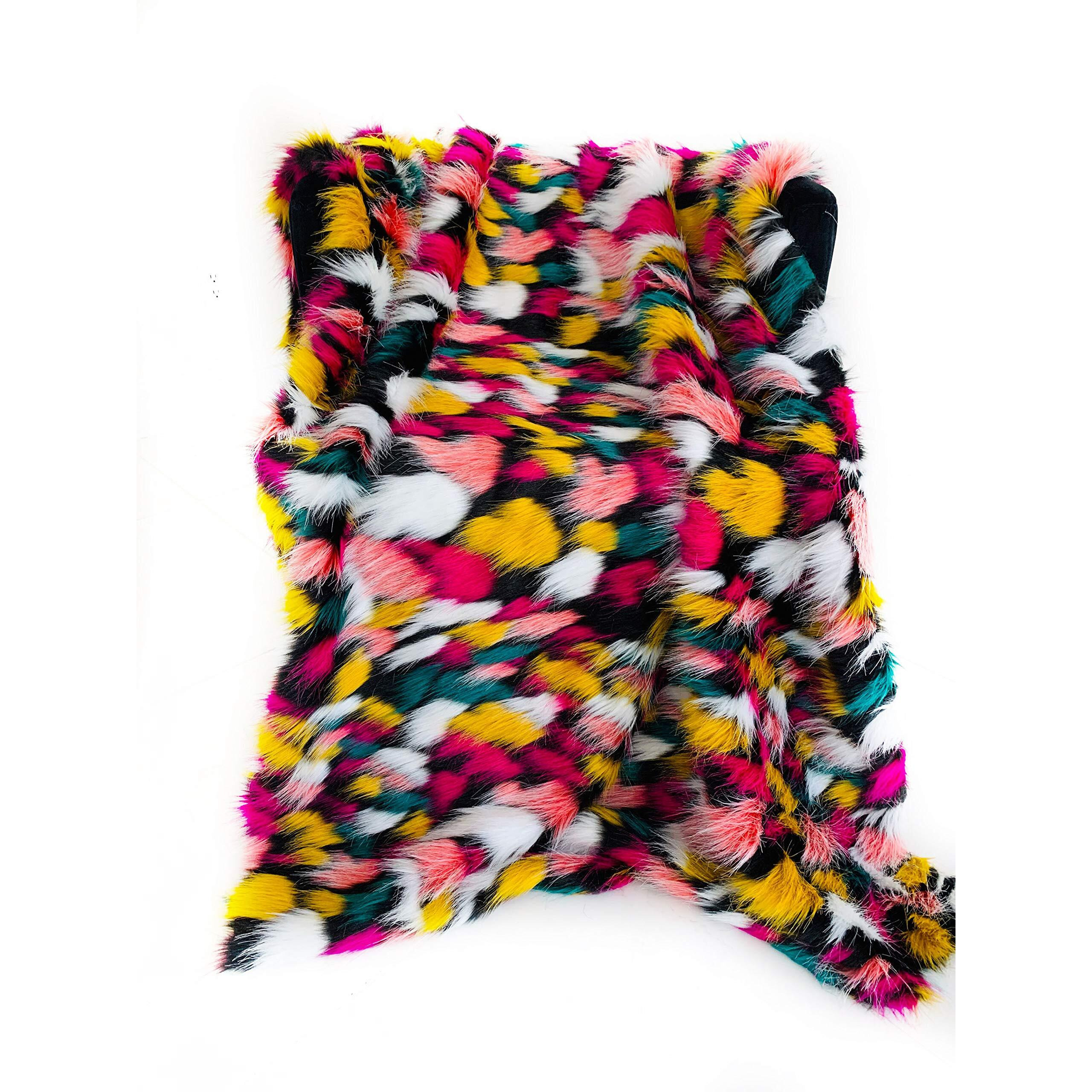 Plutus Purple, Yellow, Black  Amazonian Bird Faux Fur Luxury Throw Blanket Blanket 114L x 120W King- Purple, Yellow, Black