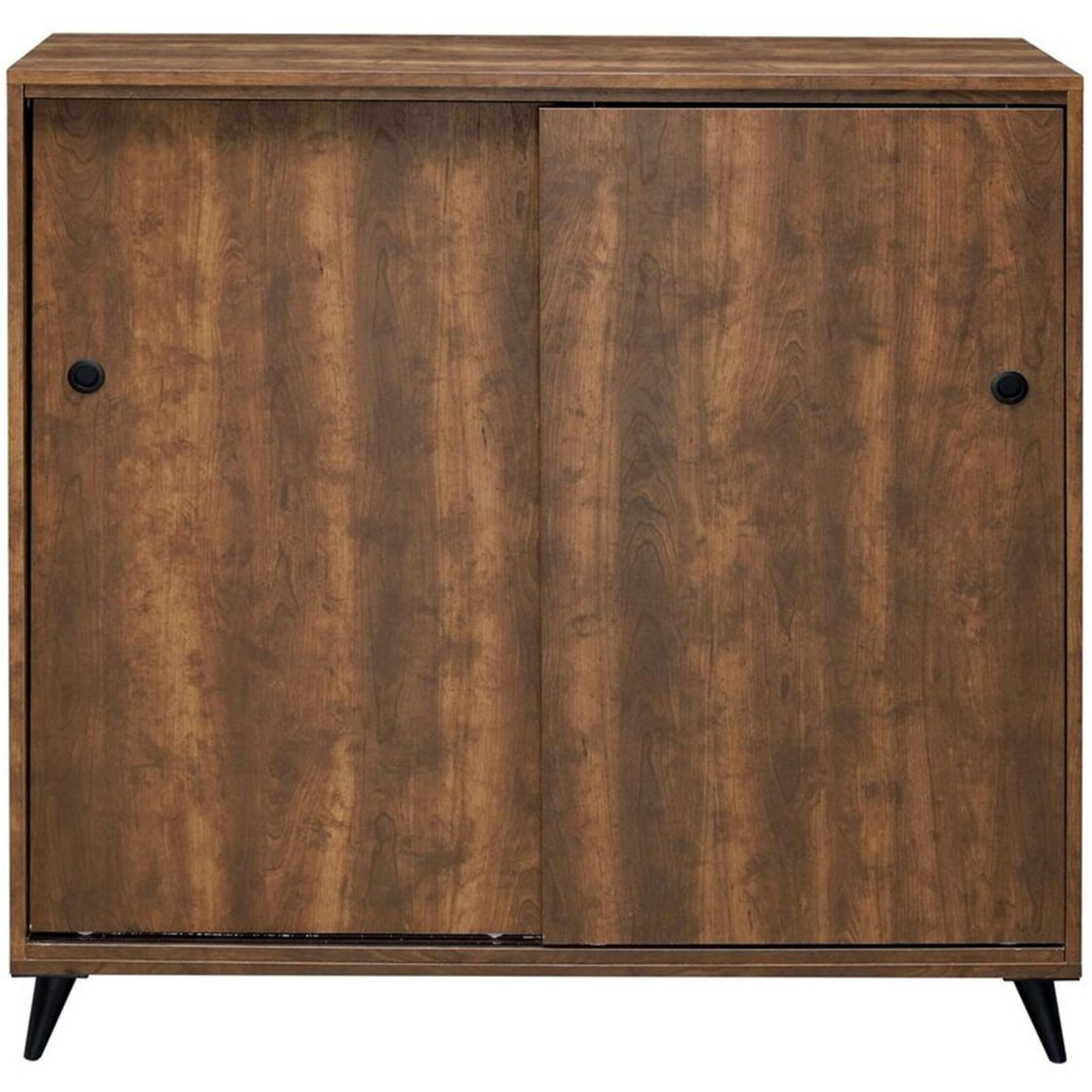 Wooden Shoe Cabinet with 2 Sliding Doors and Splayed Legs, Oak Brown
