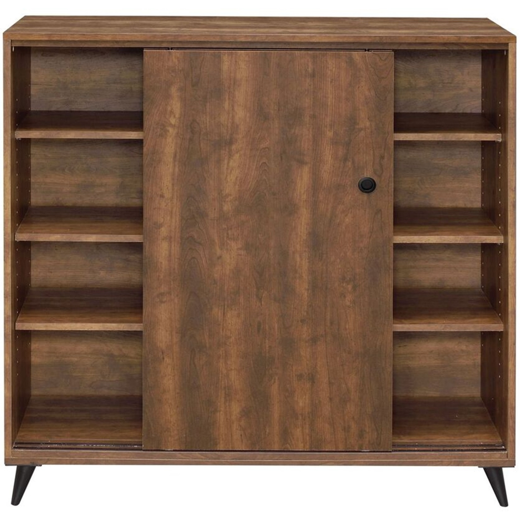 Wooden Shoe Cabinet with 2 Sliding Doors and Splayed Legs, Oak Brown