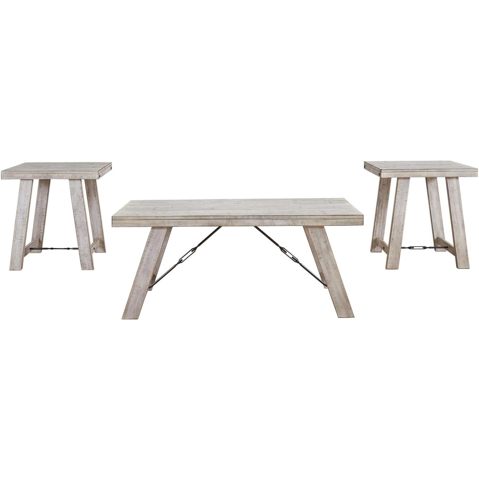 Wooden Table Set with Canted Legs and Tension Bars, Washed White