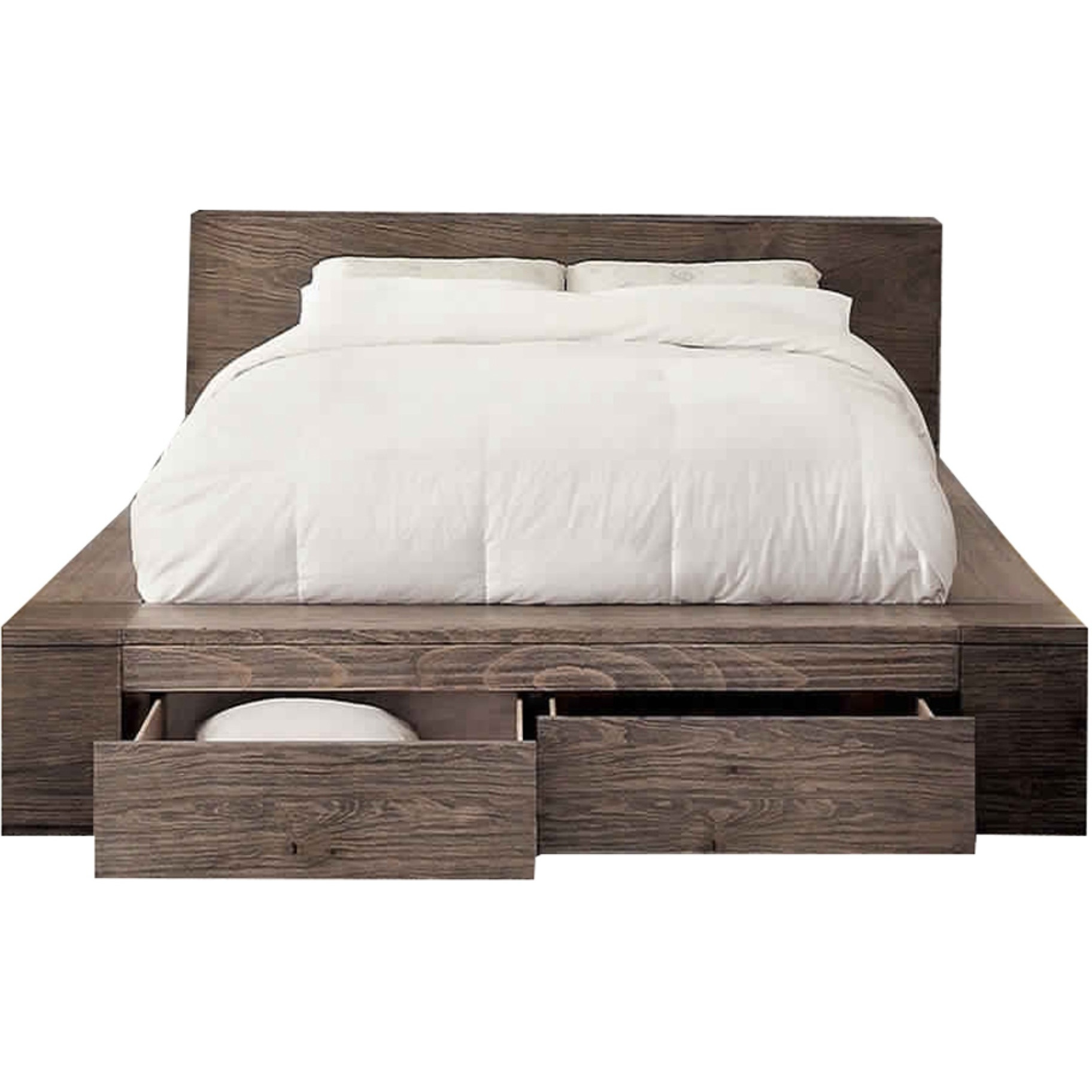 Transitional Style Wooden California King Size Bed with 2 Drawers, Brown