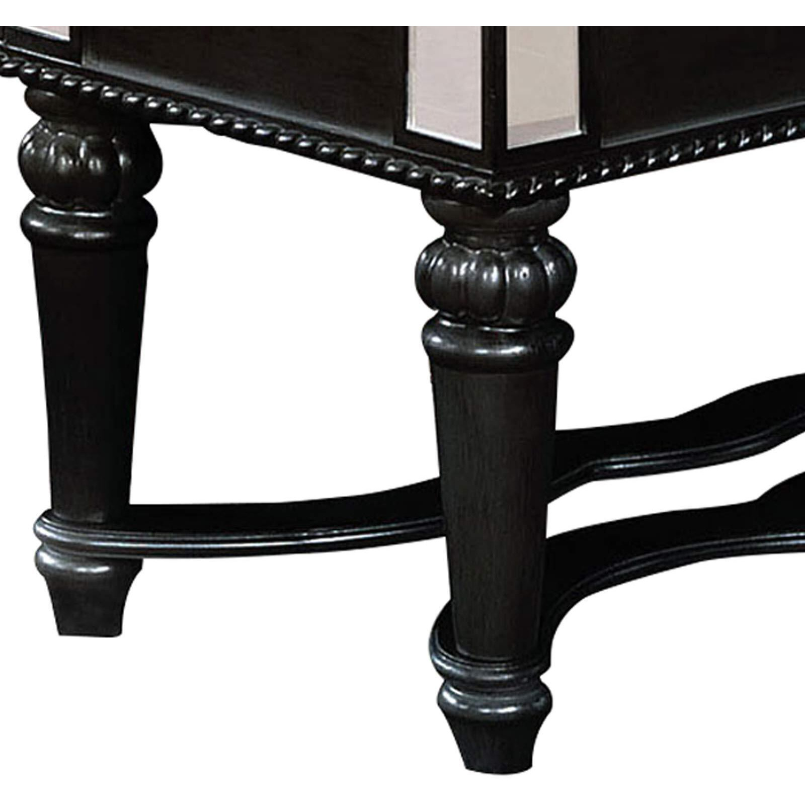 Fabric Padded Bench with Deep Button Tufting and Turned Legs, Black
