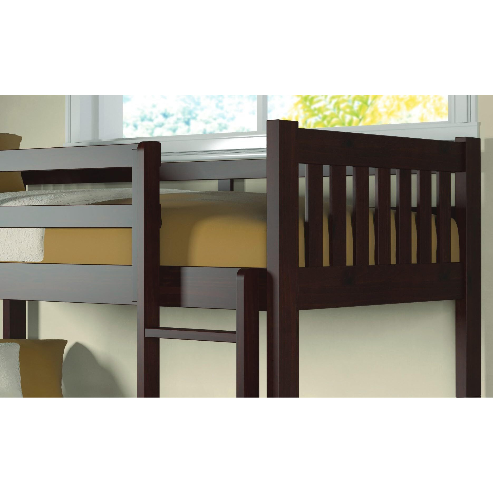 TWIN/TWIN MISSION BUNK BED W/DUAL UNDER BED DRAWERS IN CAPPUCCINO