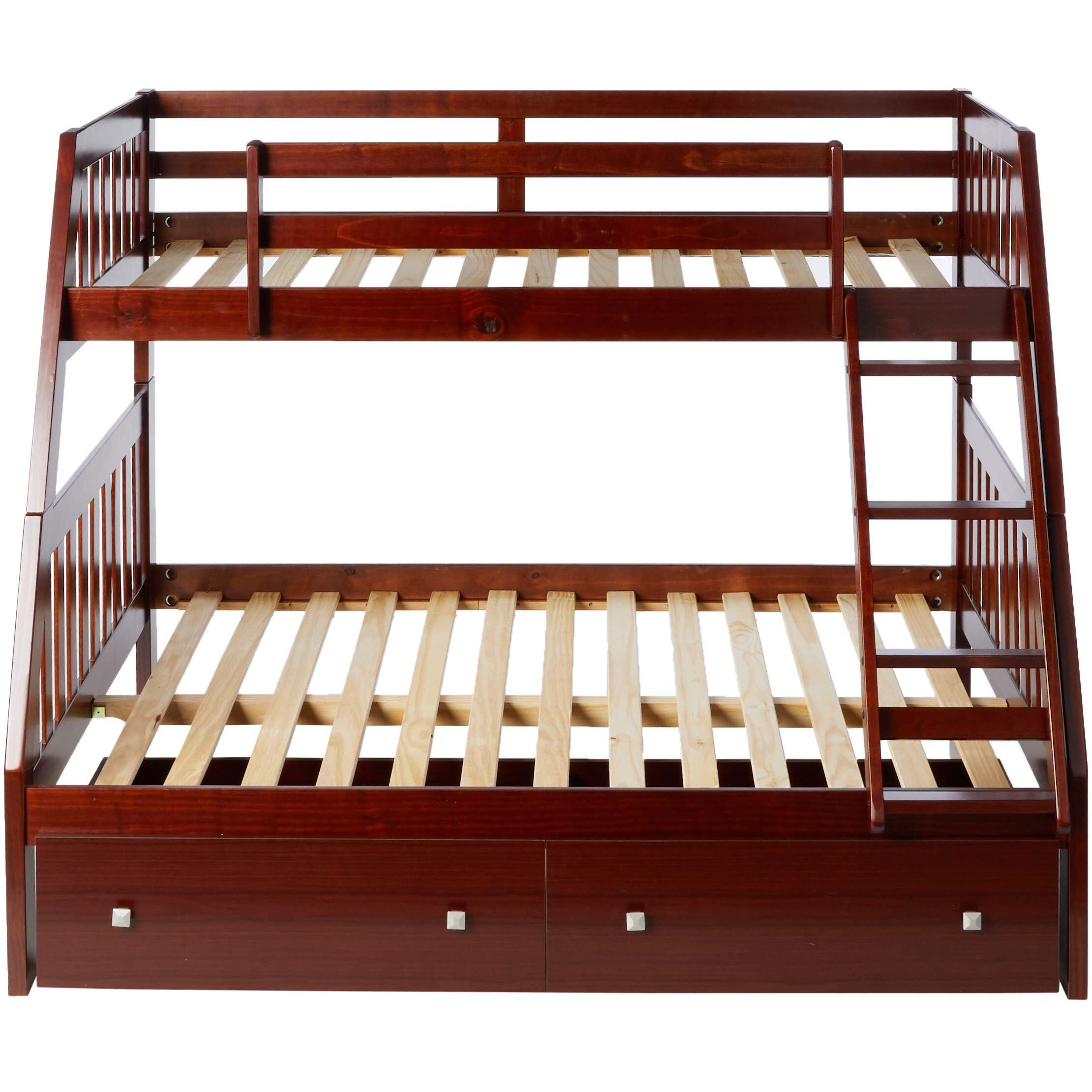 TWIN/FULL MISSION BUNK BED W/DUAL UNDER BED DRAWERS IN DARK CAPPUCCINO FINISH