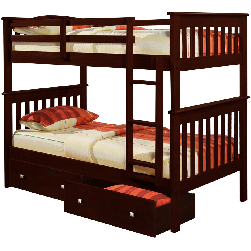 TWIN/TWIN MISSION BUNK BED WITH UNDER BED DRAWERS CAPPUCCINO FINISH