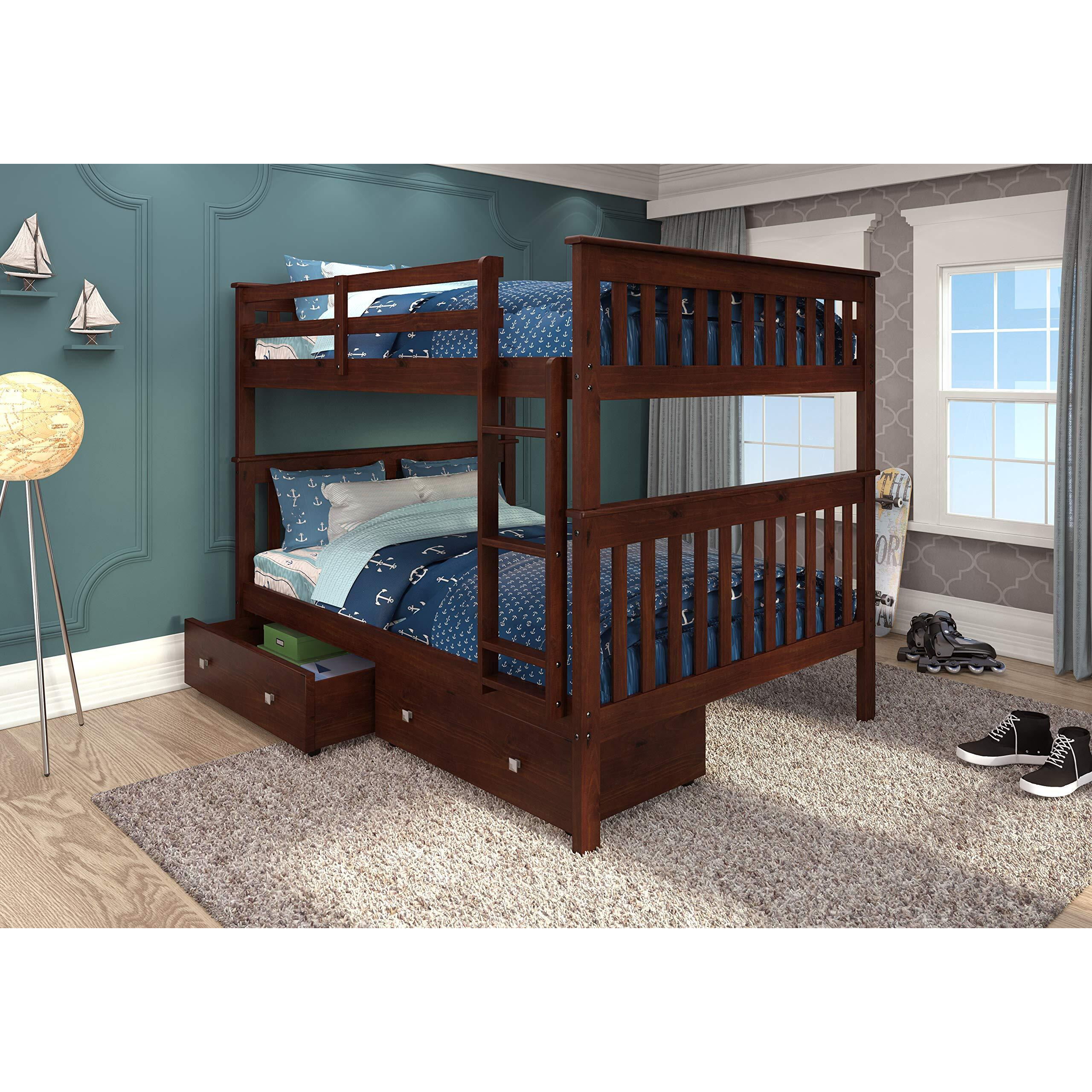 FULL/FULL MISSION BUNK BED WITH DUAL UNDERBED DRAWERS DARK CAPPUCCINO FINISH