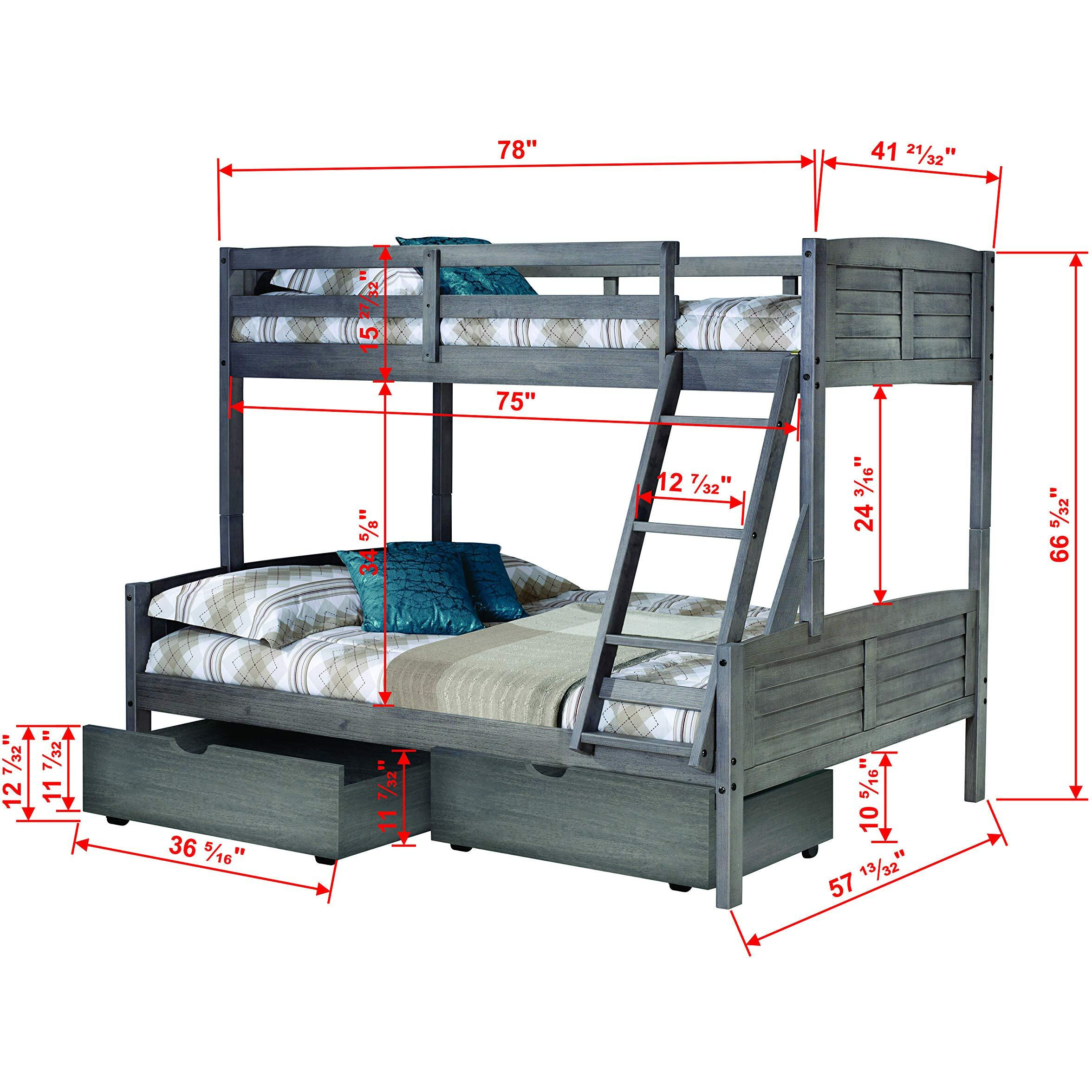 TWIN/FULL LOUVER BUNK BED WITH DUAL UNDER BED DRAWERS IN ANTIQUE GREY FINISH