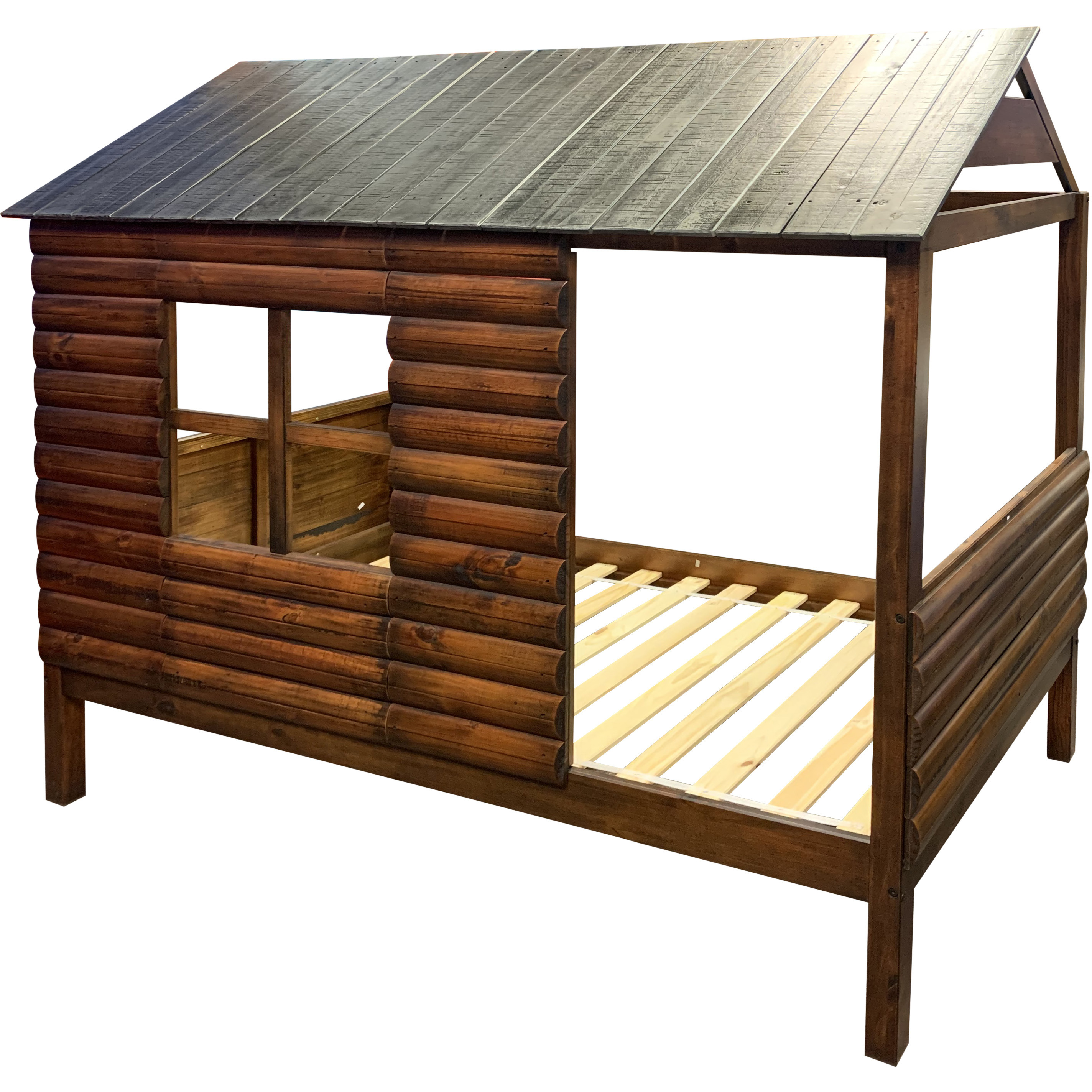 TWIN LOG CABIN LOW LOFT RUSTIC WALNUT