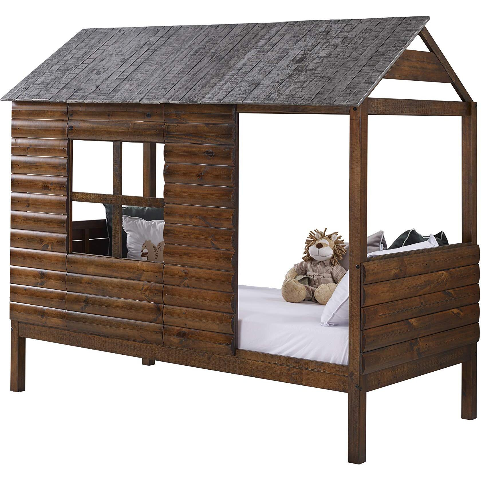 TWIN LOG CABIN LOW LOFT RUSTIC WALNUT