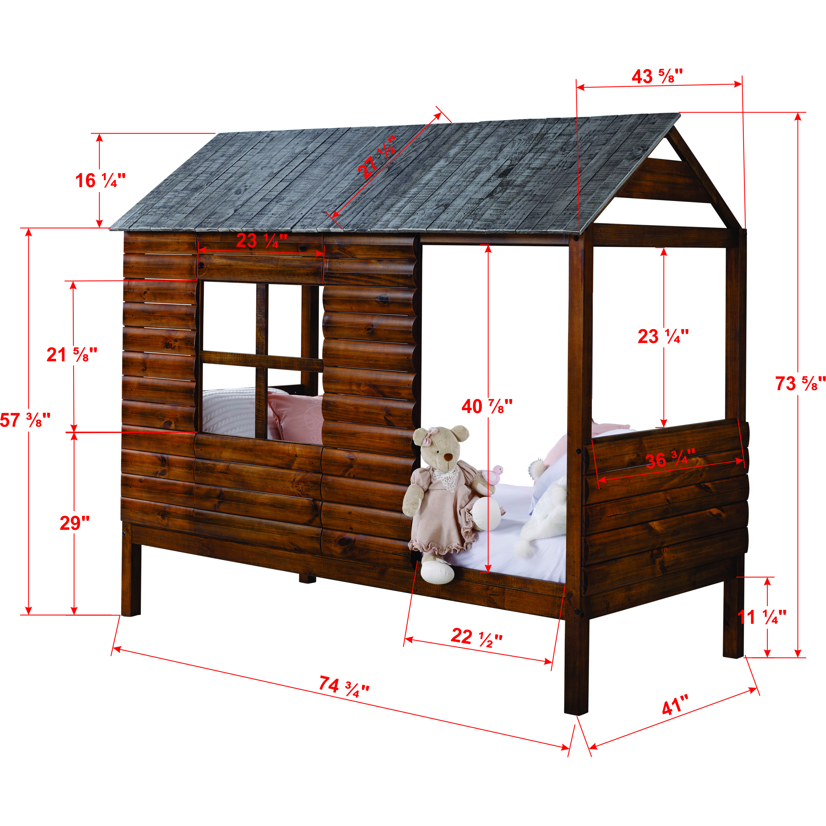TWIN LOG CABIN LOW LOFT RUSTIC WALNUT